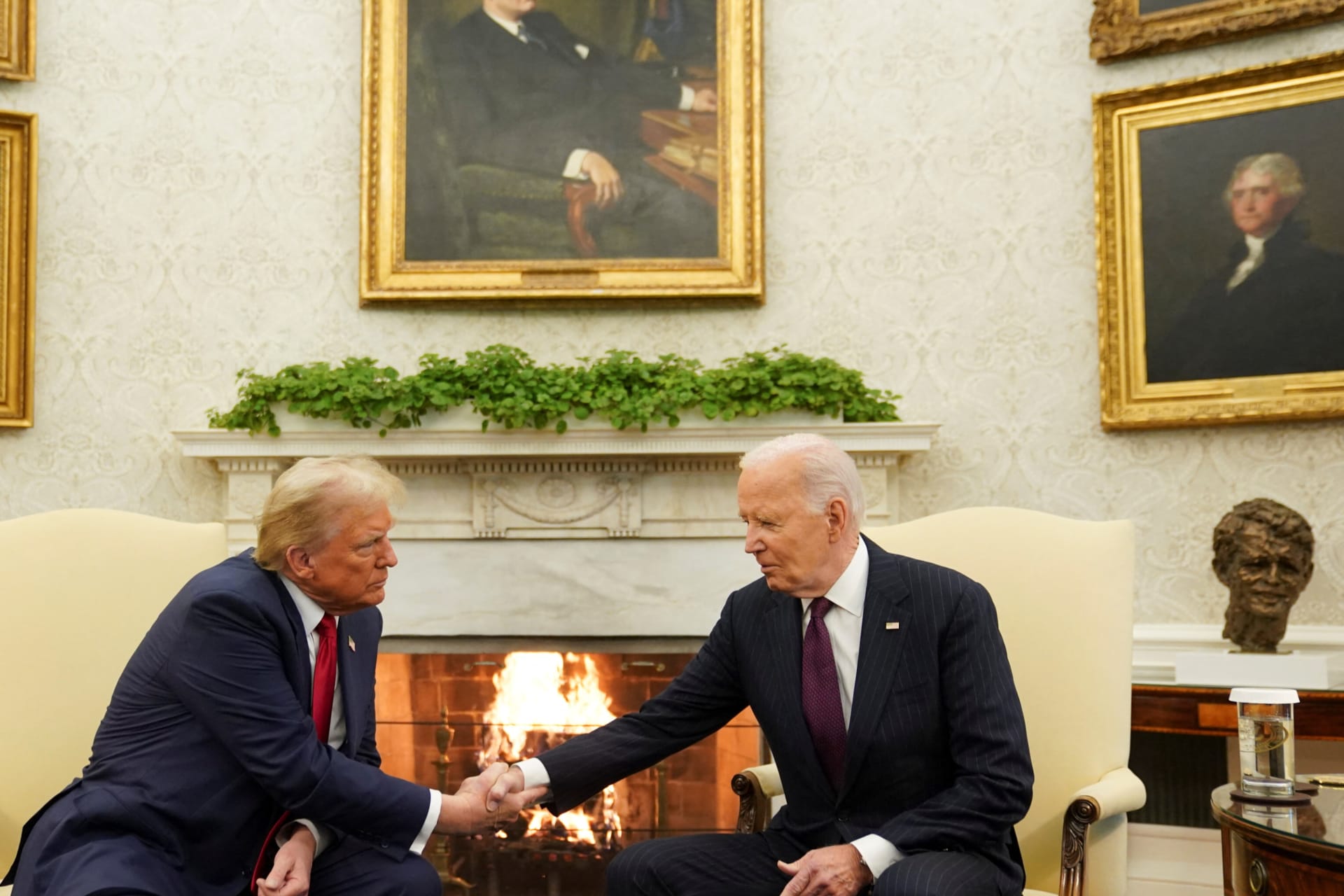 <p>U.S. President Joe Biden meets with President-Elect Donald Trump in the Oval Office at the White House in Washington, on November 13, 2024.</p>
