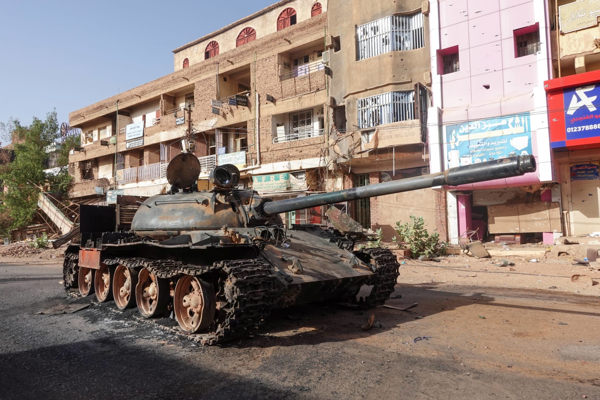 <p>A damaged tank in Omdurman, Sudan, on April 7, 2024.</p>
