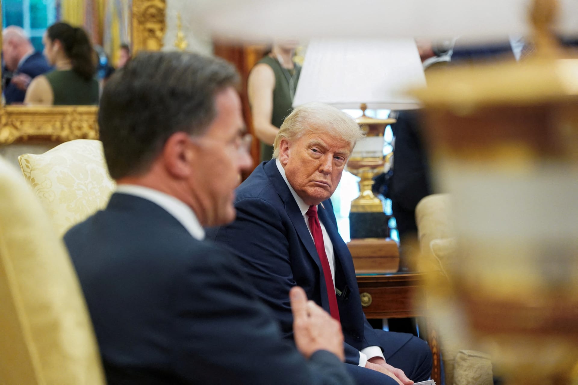 <p>President Donald Trump meets with NATO Secretary General Mark Rutte in the Oval Office on July 14, 2025.</p>