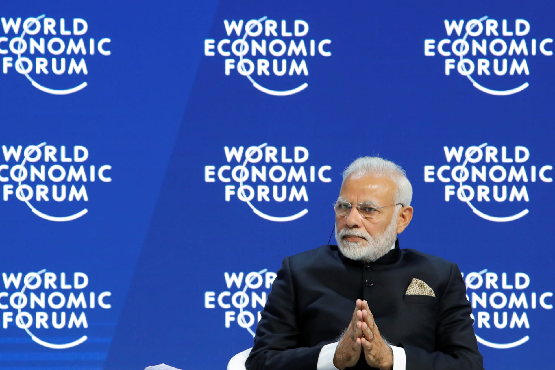 <p>India’s Prime Minister Narendra Modi gestures as he attends the Opening Plenary during the World Economic Forum (WEF) annual meeting in Davos, Switzerland, January 23, 2018.</p>