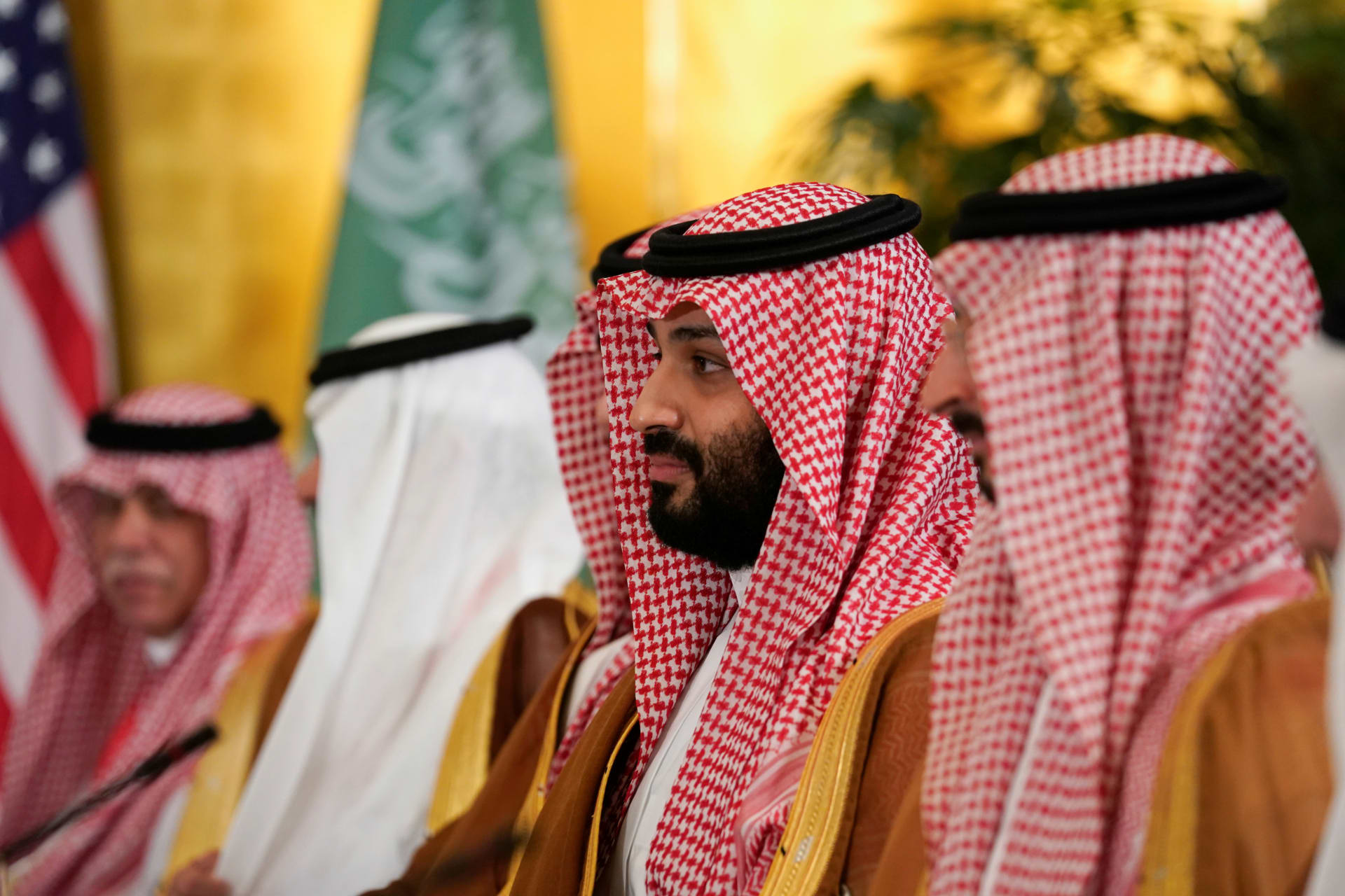 <p>Saudi Arabia’s Crown Prince Mohammed bin Salman looks on during a working breakfast meeting with U.S. President Donald Trump, at the G20 leaders summit in Osaka, Japan, June 29, 2019.</p>
