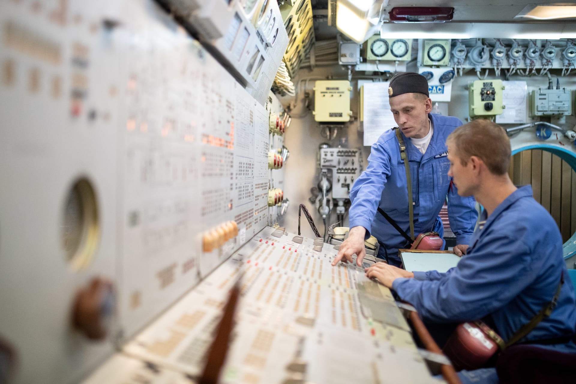 <p>Crew members of the Russian Navy’s Akula nuclear-powered ballistic missile submarine.</p>
