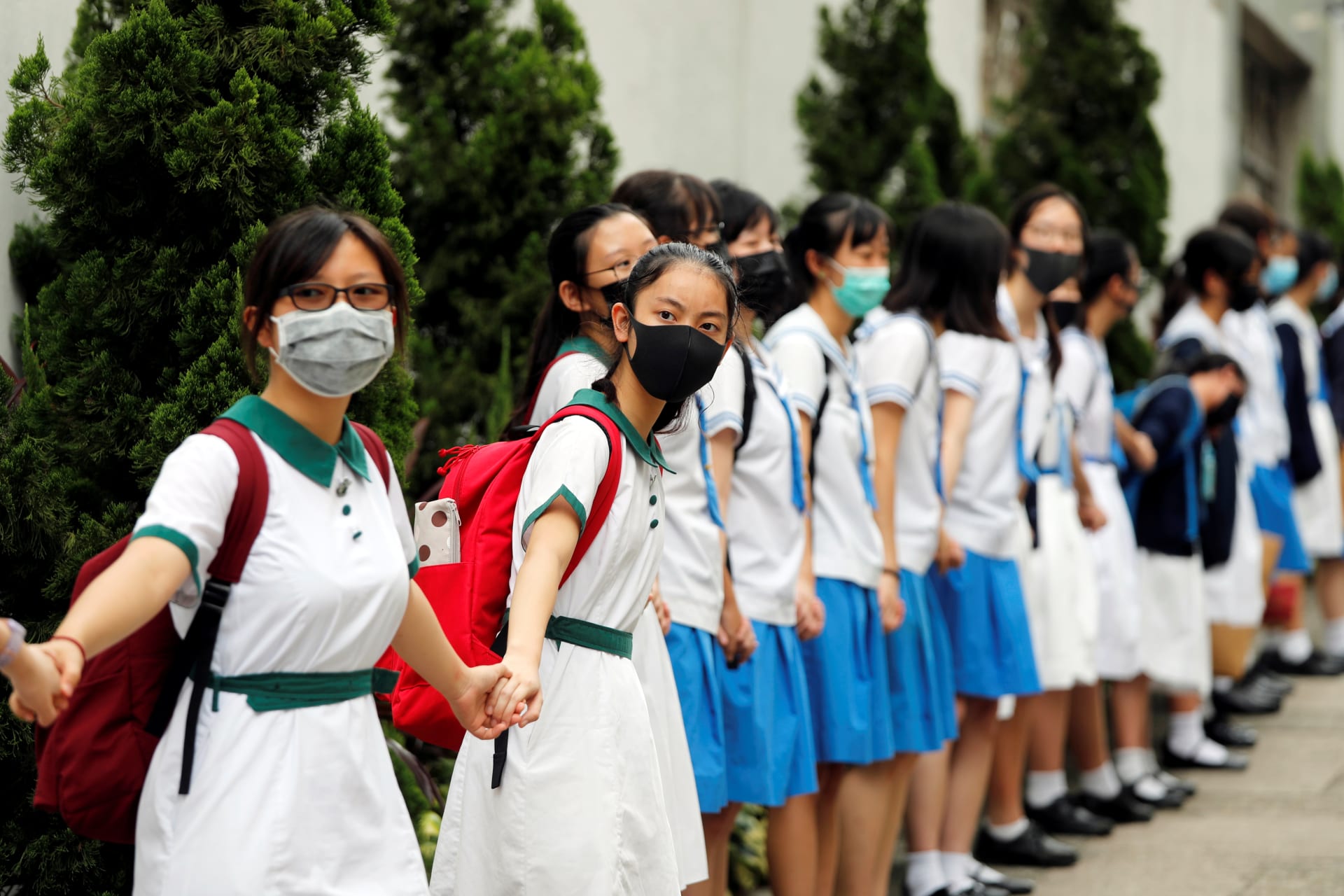 <p>Students in Hong Kong protest the extradition bill.</p>
