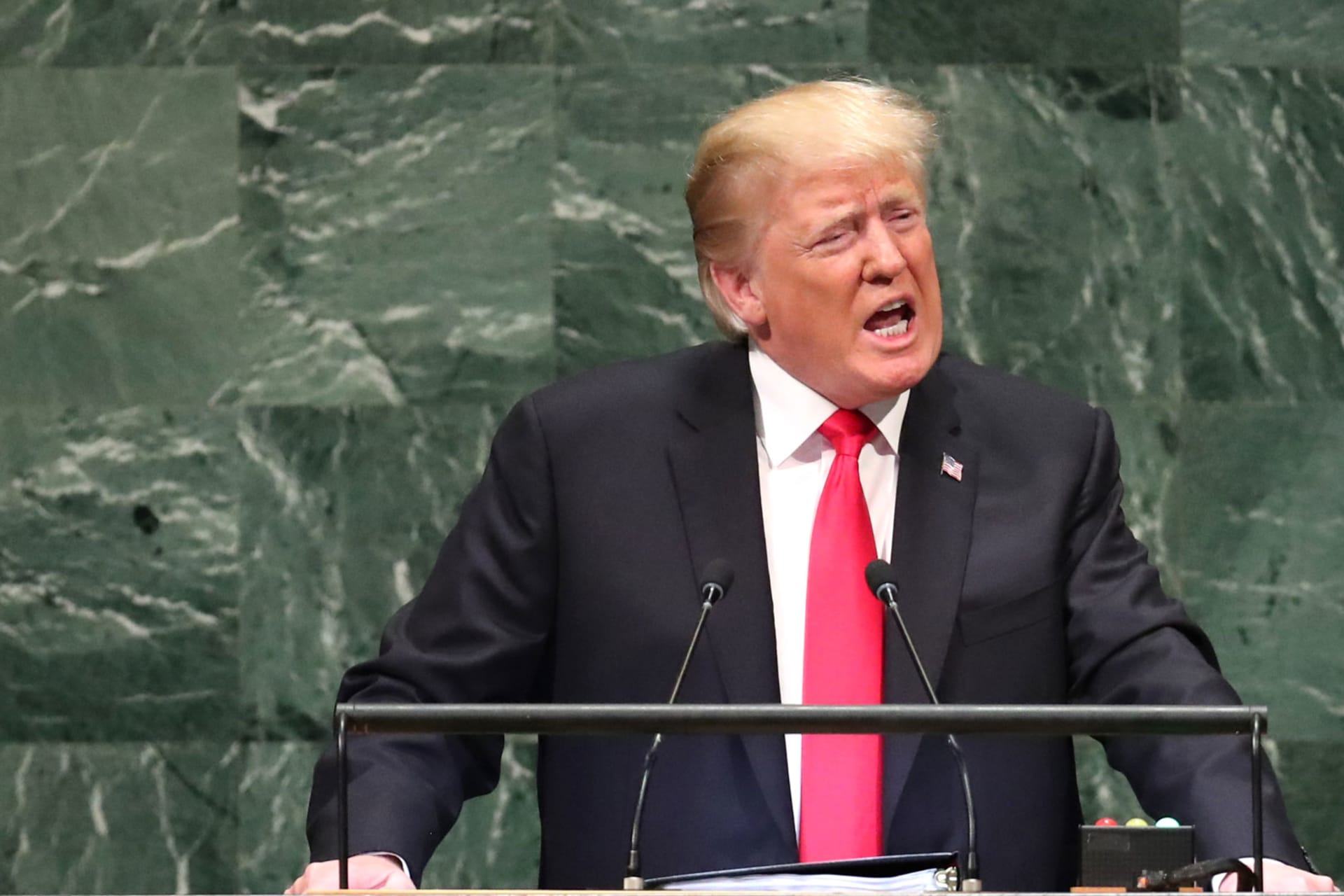 <p>U.S. President Donald Trump addresses the 73rd session of the United Nations General Assembly at U.N. headquarters in New York, U.S., September 25, 2018.</p>
