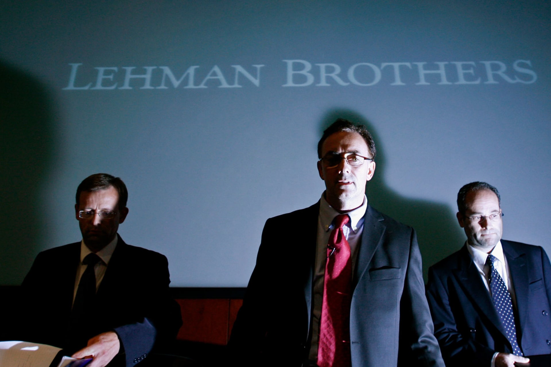 <p>Auditors for Lehman Brothers pose during a news conference at Lehman Brothers in London, September 15, 2008.</p>
