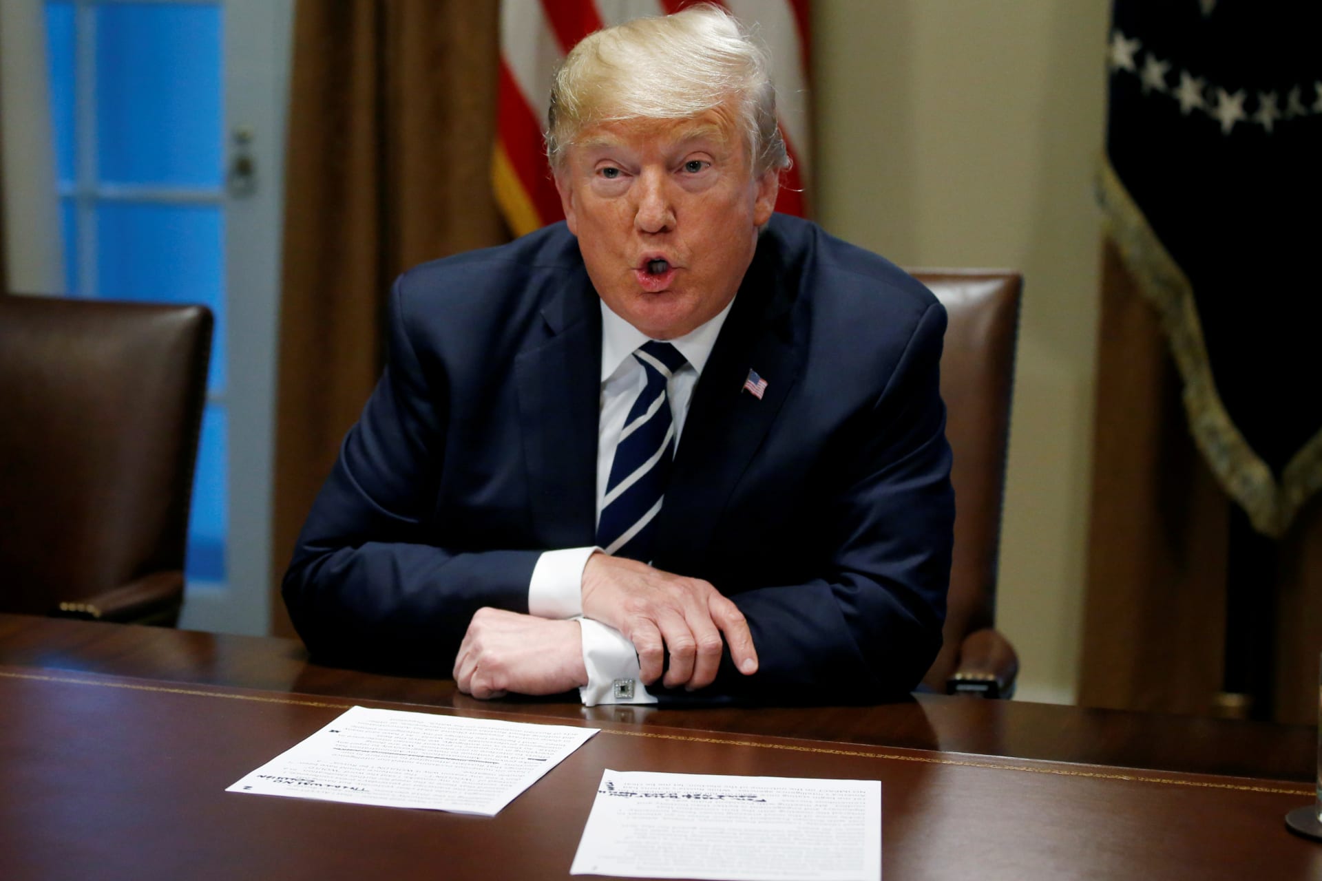 <p>U.S. President Donald Trump speaks at the White House about his summit with Russia’s president Vladimir Putin, July 17, 2018.</p>
