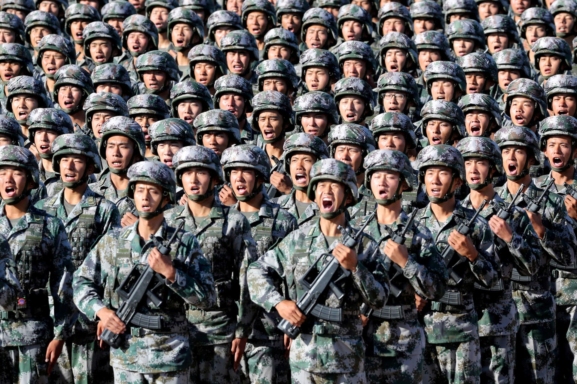 <p>Soldiers of China’s People’s Liberation Army (PLA) get ready for the military parade to commemorate the 90th anniversary of the foundation of the army at Zhurihe military training base in Inner Mongolia Autonomous Region, China, July 30, 2017.</p>
