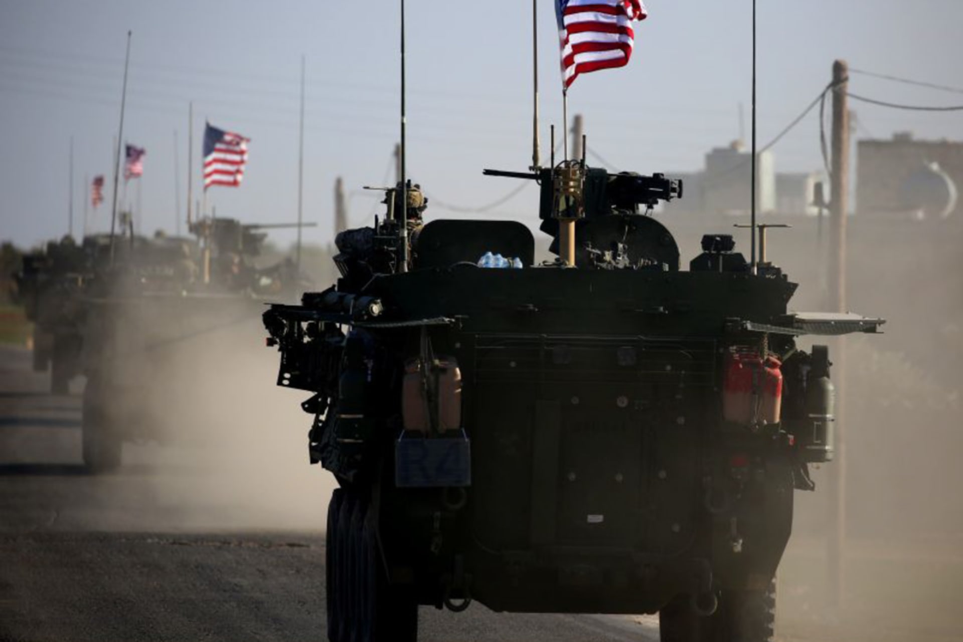 <p>A convoy of US forces armored vehicles on the western outskirts of the northern Syrian city of Manbij, on March 5, 2017.</p>
