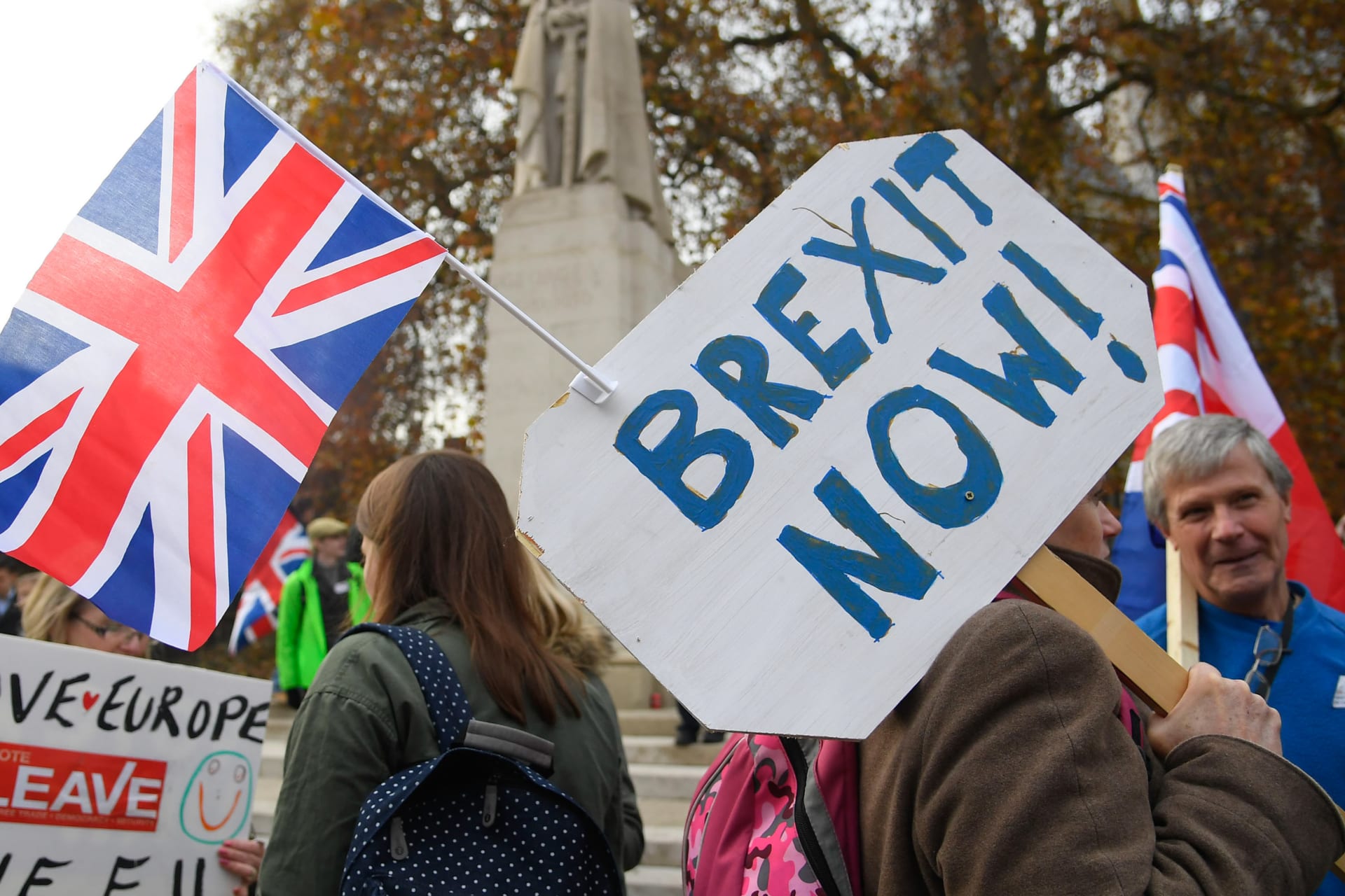 <p>Demonstrators supporting Brexit protest outside of the Houses of Parliament in London, Britain, November 23, 2016.</p>
