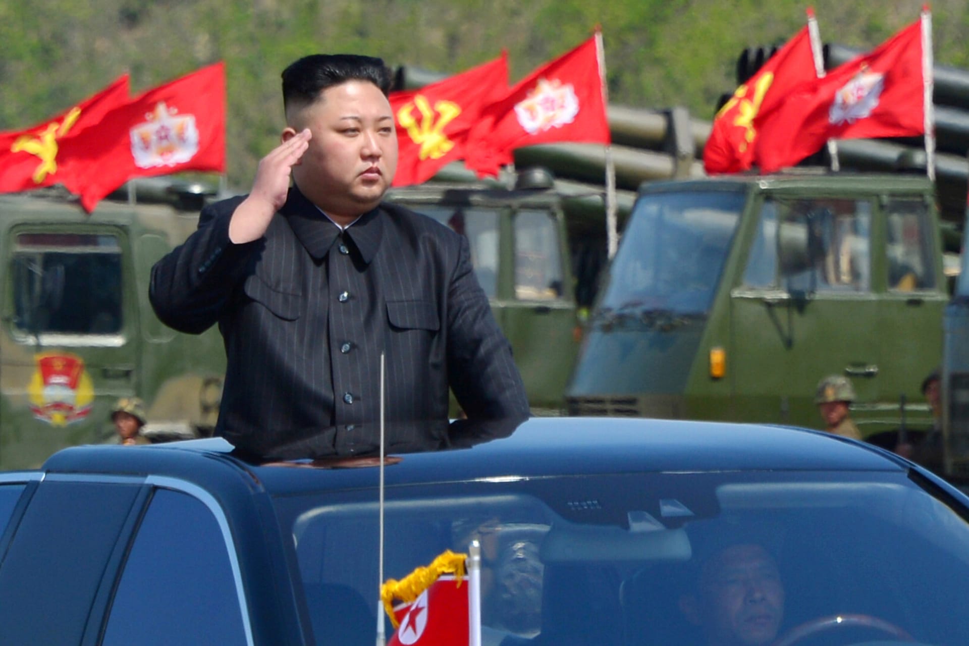 <p>North Korea’s leader Kim Jong Un watches a military drill marking the 85th anniversary of the establishment of the Korean People’s Army (KPA).</p>
