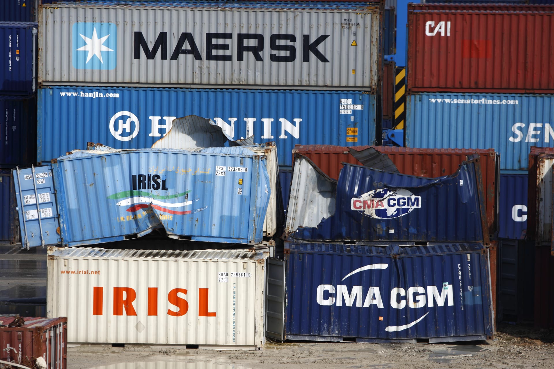 <p>Empty shipping containers used by the Islamic Republic of Iran Shipping Lines (IRISL Group) to evade trade sanctions that the United States and others have placed on Iran.</p>
