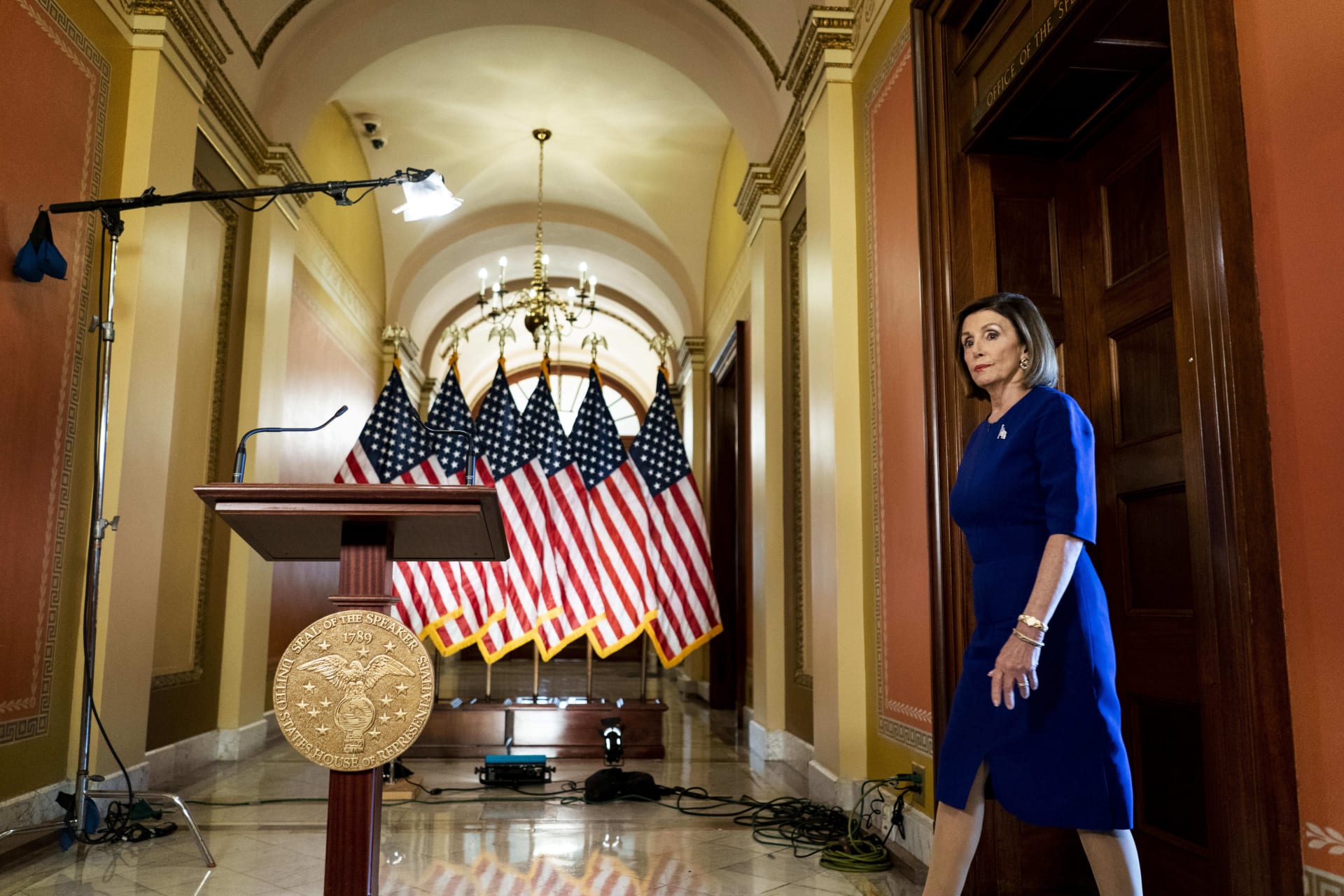 <p>Speaker of the House Nancy Pelosi announces a formal impeachment inquiry against President Donald J. Trump.</p>
