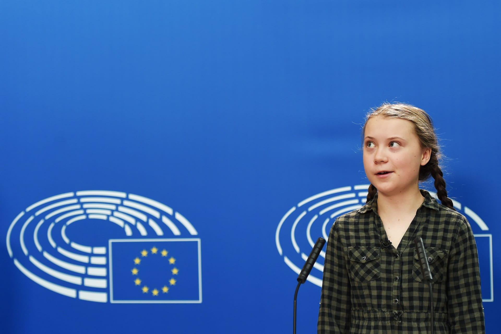 <p>Swedish climate activist Greta Thunberg at a European Parliament plenary session.</p>
