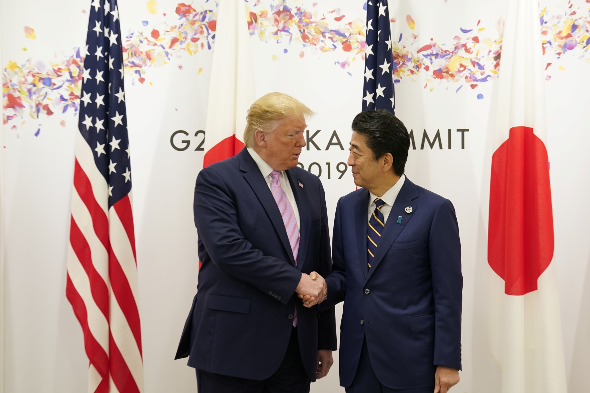 <p>U.S. President Donald Trump and Japanese Prime Minister Shinzo Abe during the G20 leaders summit in Osaka, Japan, on June 28, 2019.</p>