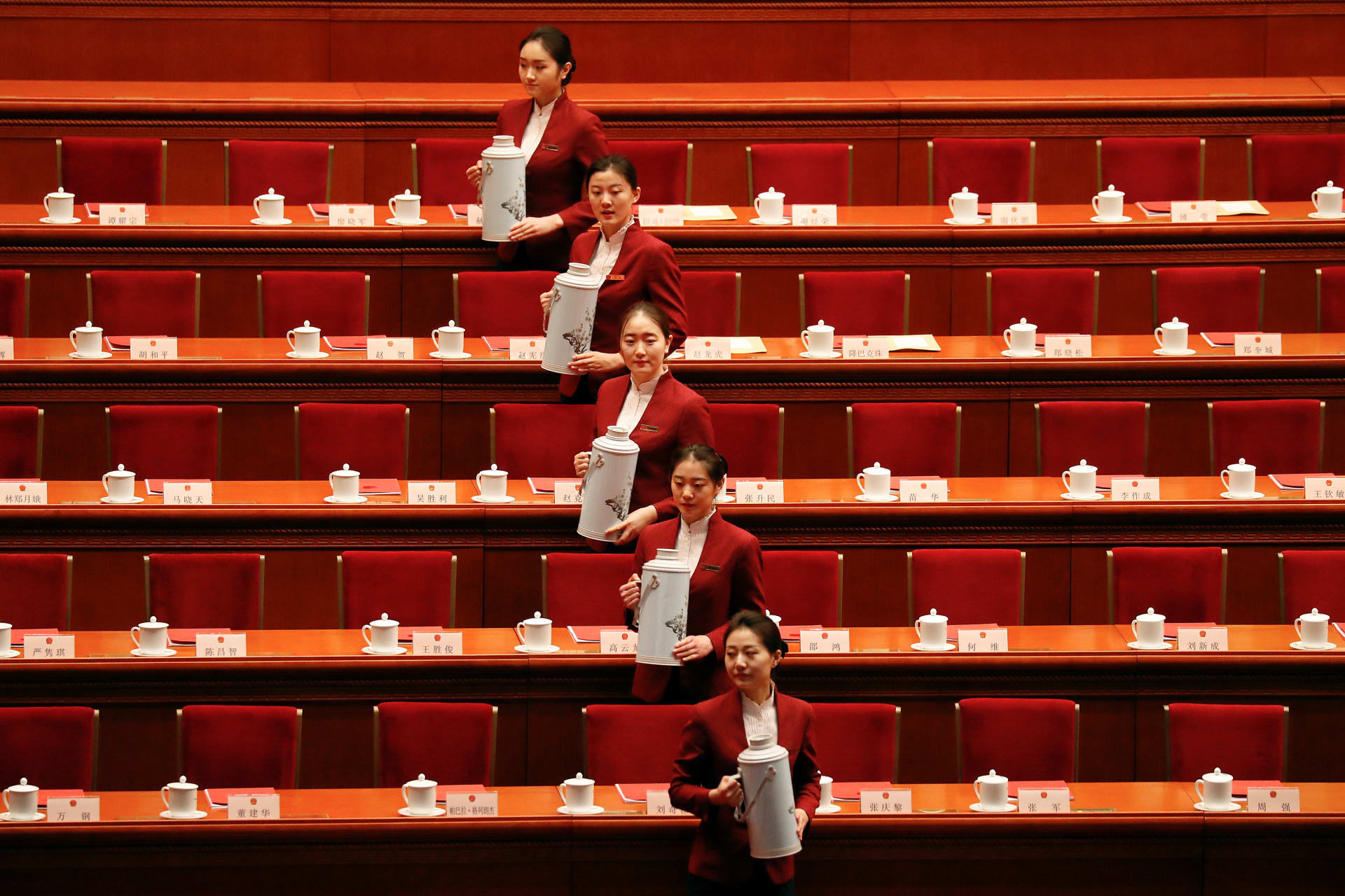 <p>Tea is served in the Great Hall of the People in Beijing.</p>
