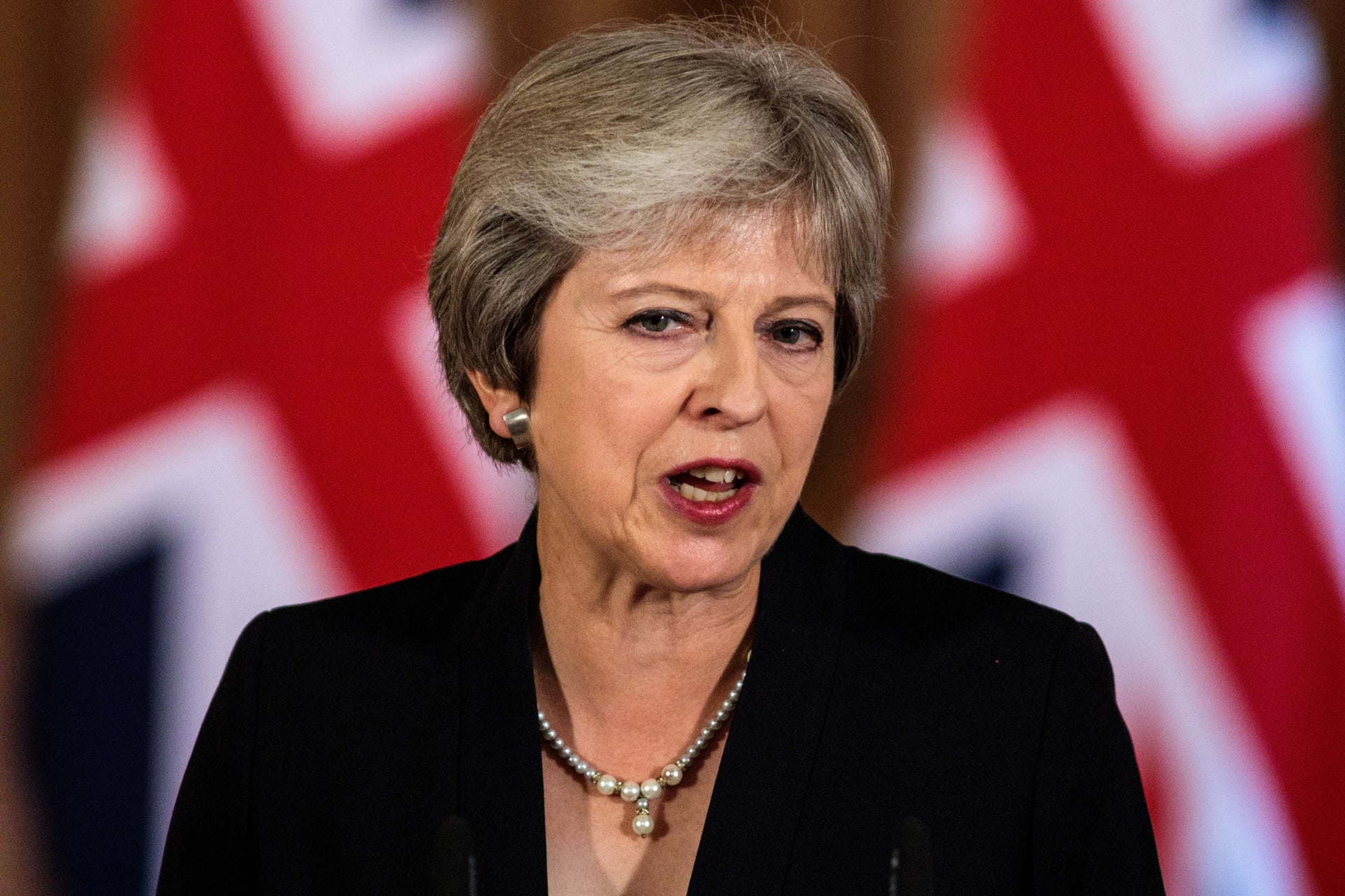 <p>Britain’s Prime Minister Theresa May makes a statement on Brexit negotiations with the European Union on September 21, 2018. </p>
