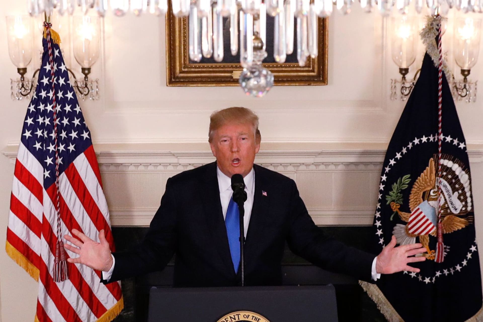 <p>President Trump discusses the Iran nuclear agreement at the White House.</p>