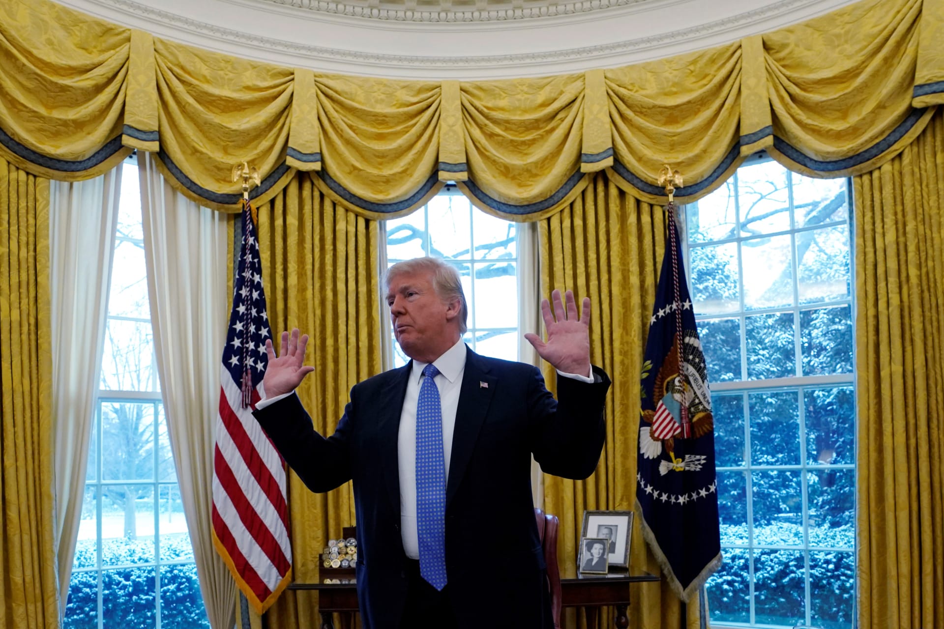<p>President Trump during an interview in the Oval Office. </p>
