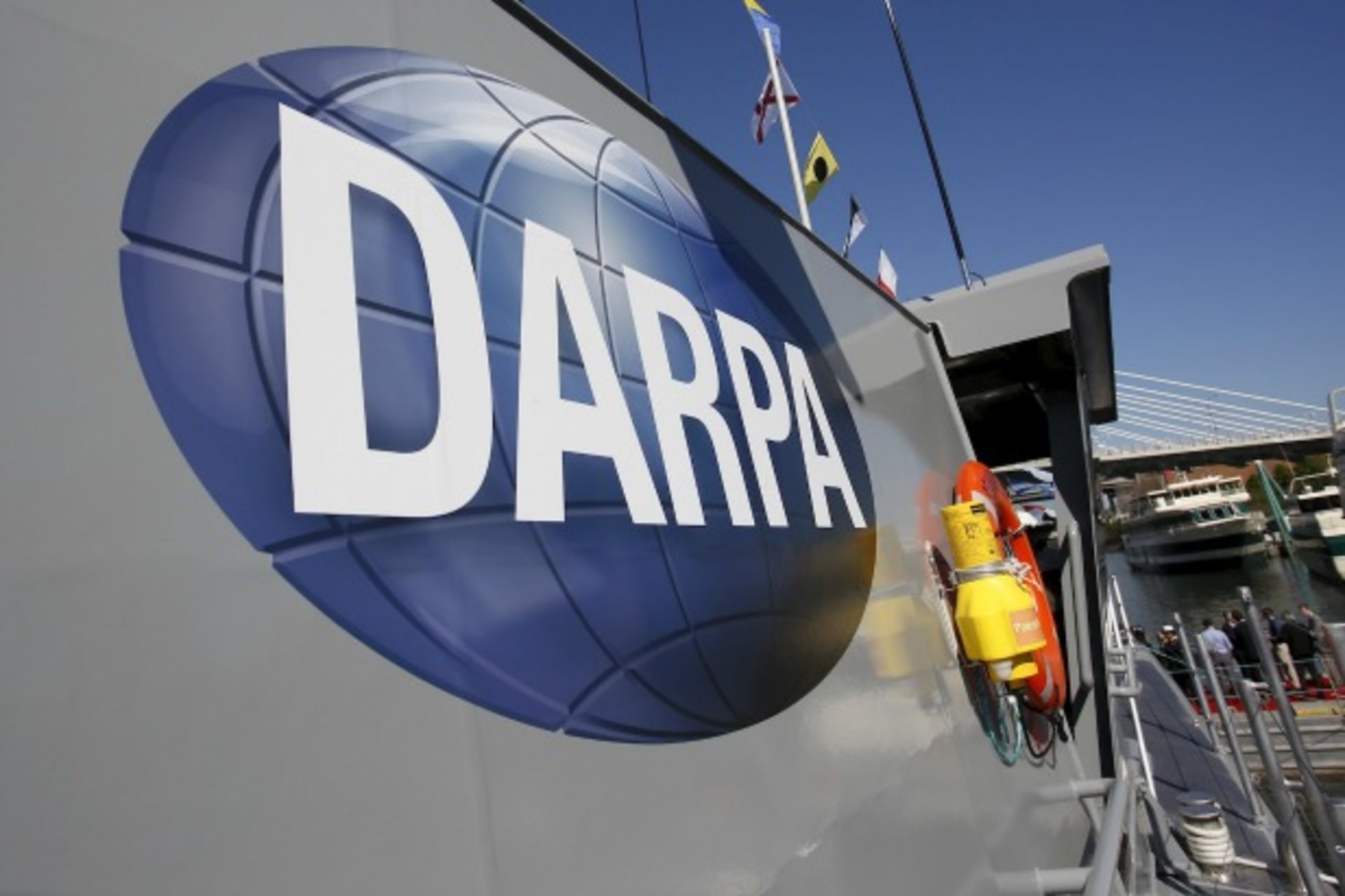 <p>The autonomous ship “Sea Hunter”, developed by DARPA, is shown docked in Portland, Oregon after its christening ceremony, April 7, 2016. </p>
