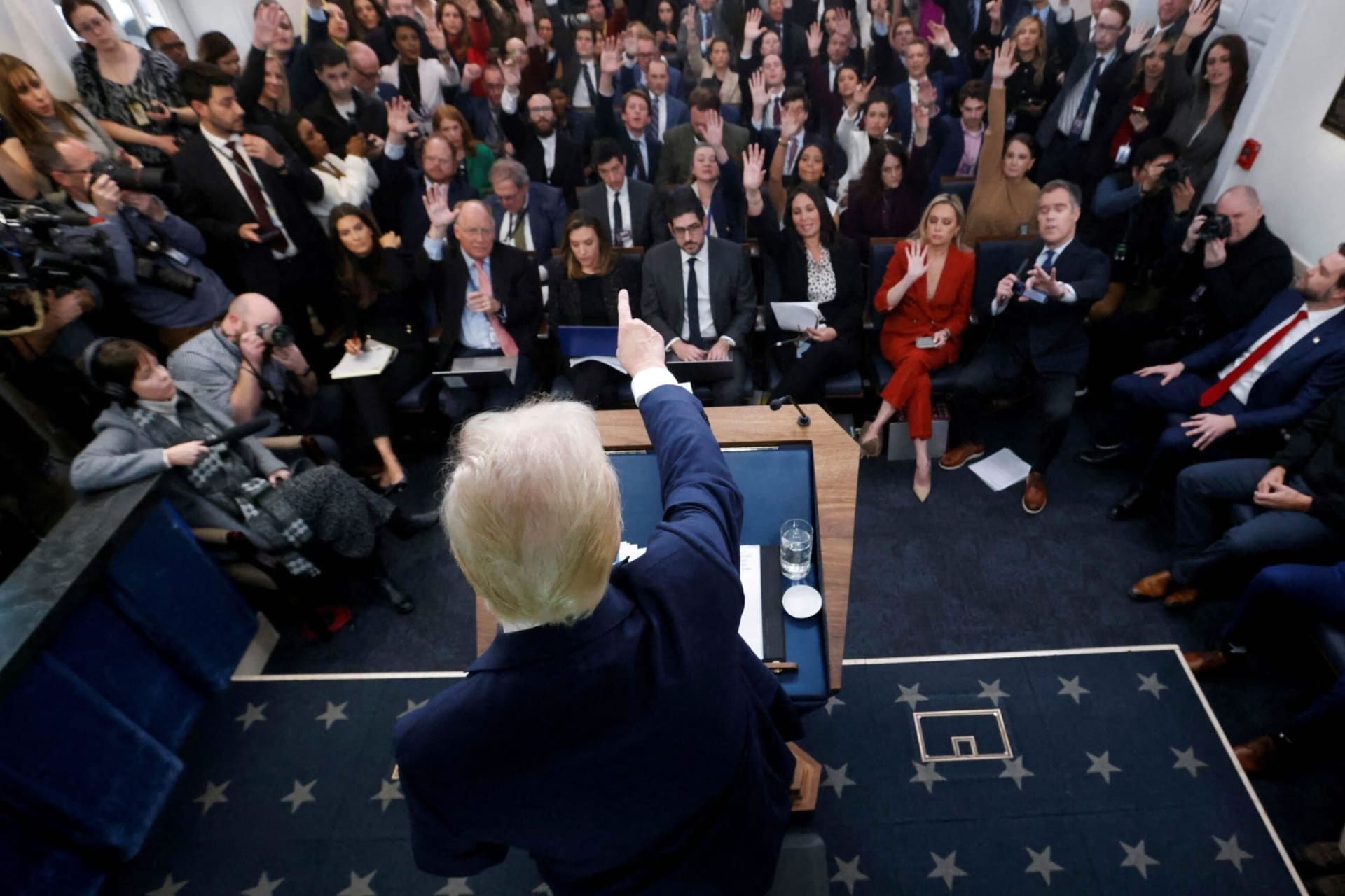 <p>President Donald Trump takes questions as he speaks to reporters in the White House Press Briefing Room in Washington, DC, January 30, 2025.</p>