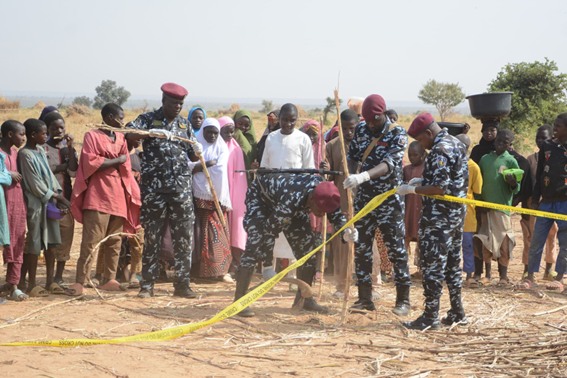 <p>Nigeria police, Anti-Bomb squad, secure the scene of a U.S. airstrike in Northwest, Jabo, Nigeria, Friday on December 26, 2025. </p>
