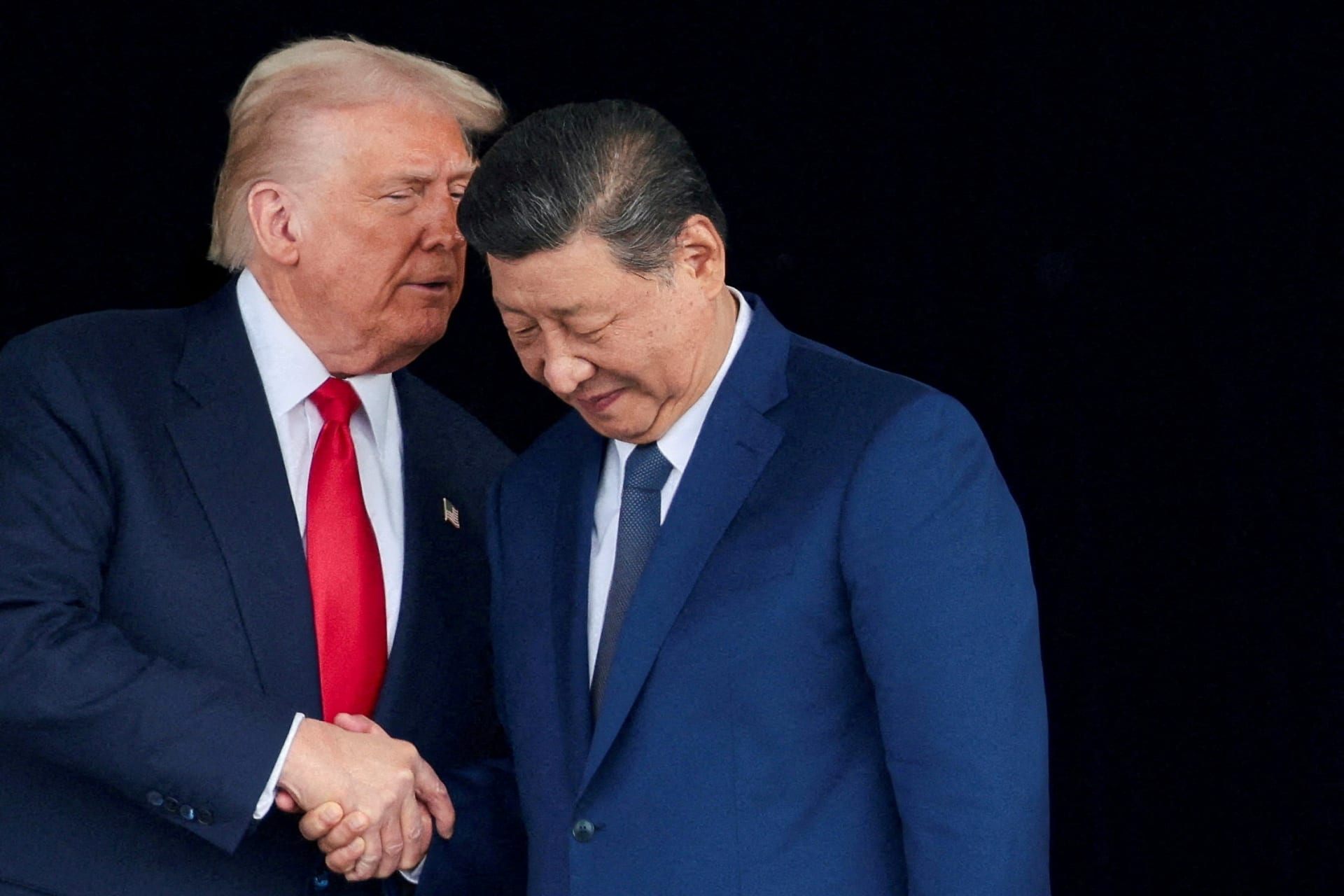 <p>U.S. President Donald Trump and Chinese President Xi Jinping talk on the sidelines of the Asia-Pacific Economic Cooperation summit, in Busan, South Korea, October 30, 2025.</p>
