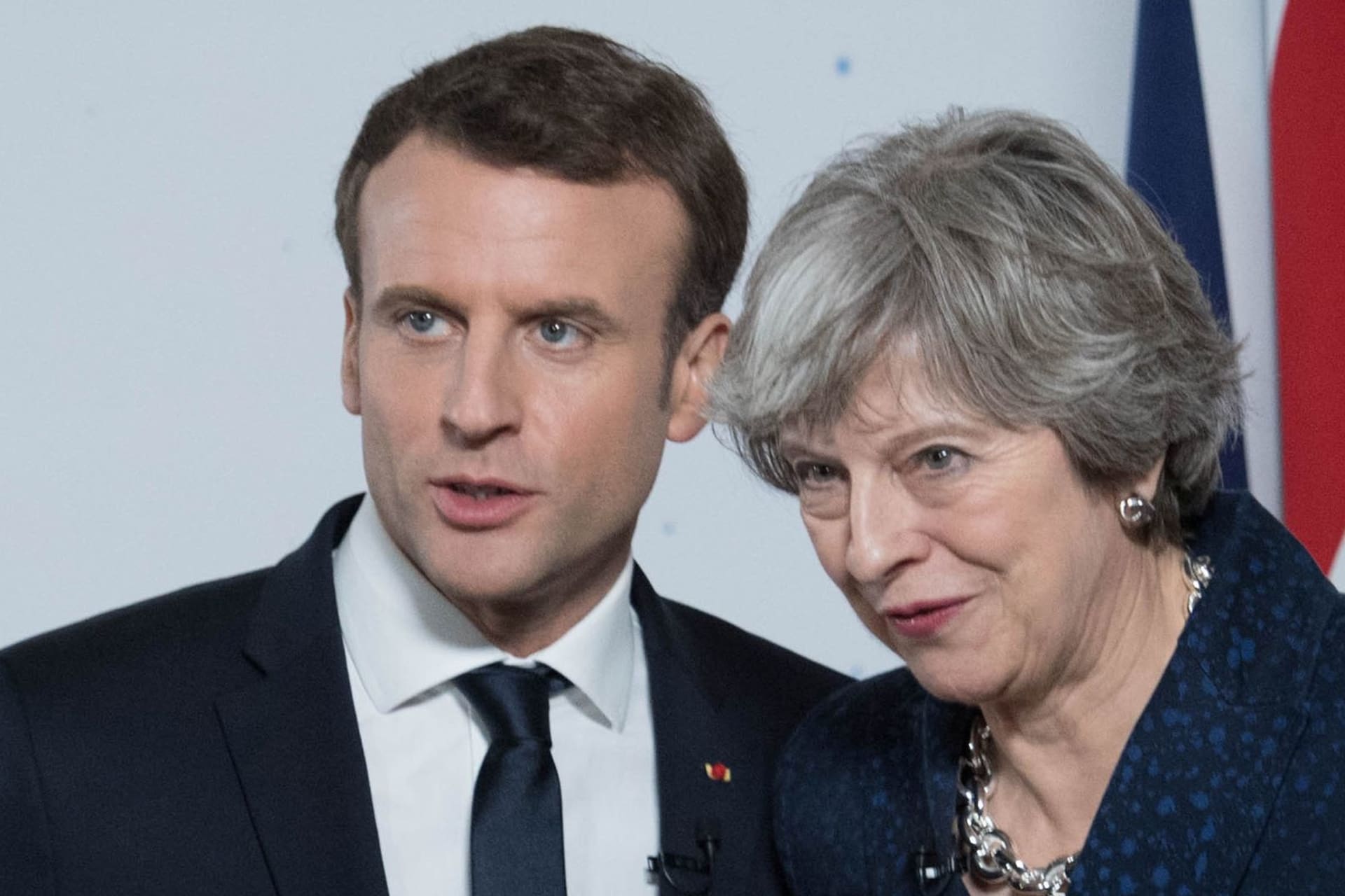 <p>Britain’s Prime Minister Theresa May and France’s President Emmanuel Macron at a joint press conference in January 2018.</p>
