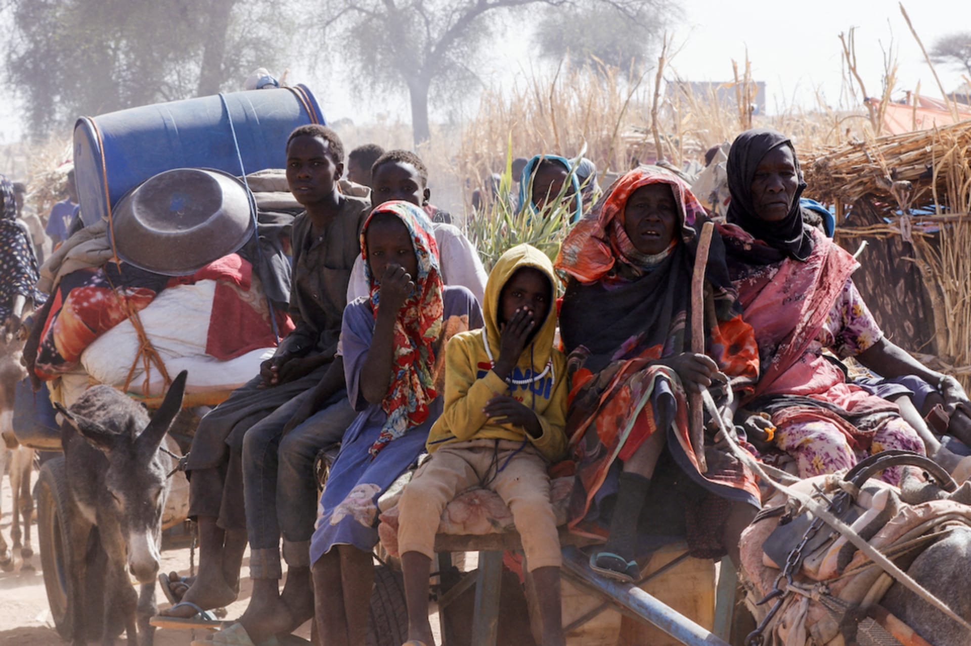 <p>Displaced Sudanese flee Zamzam displacement camp in North Darfur, Sudan, after attacks by the Rapid Support Forces, April 15, 2025.</p>
