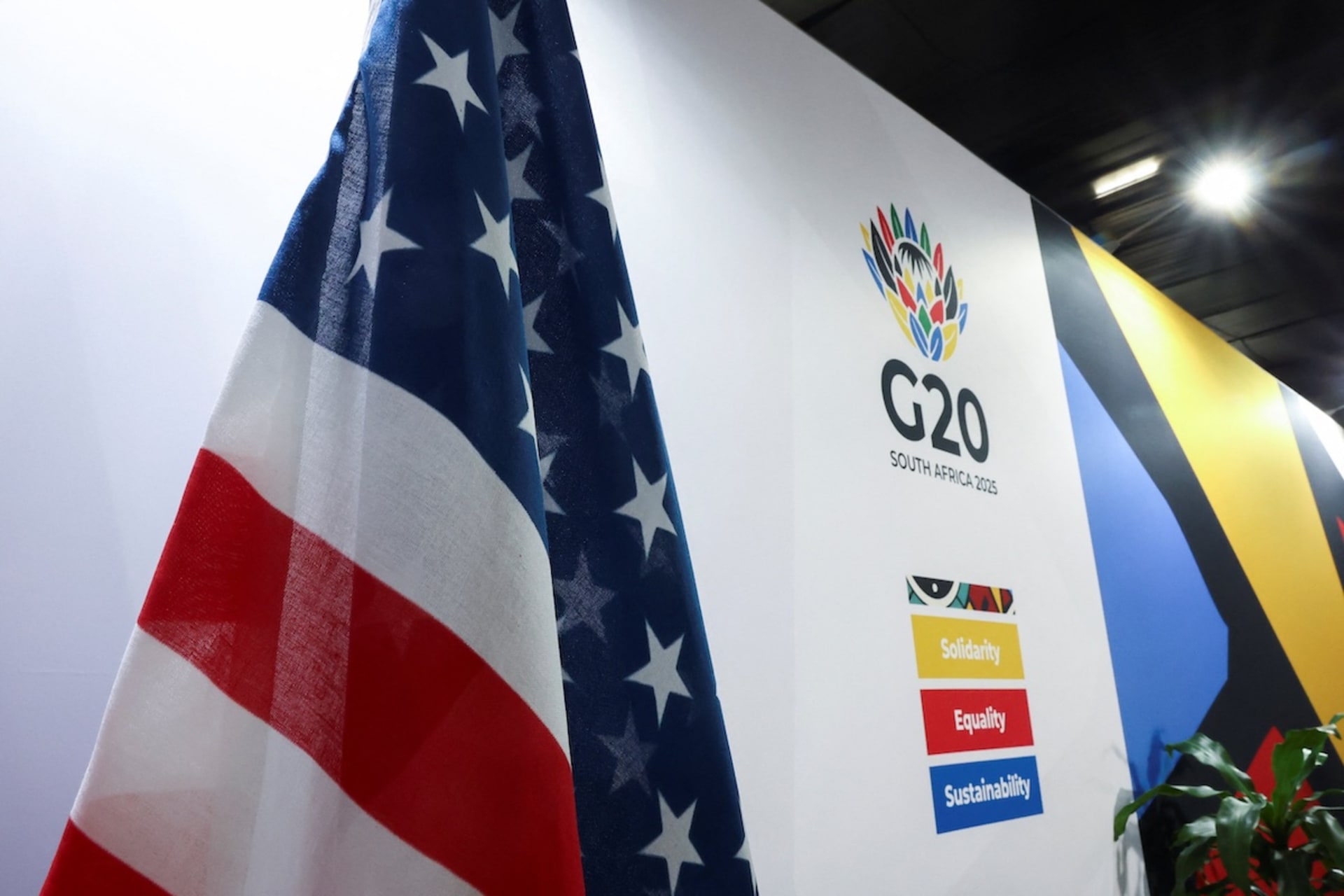 <p>U.S. flag displayed at the 2025 G20 Summit in South Africa. The United States did not attend the meeting. </p>
