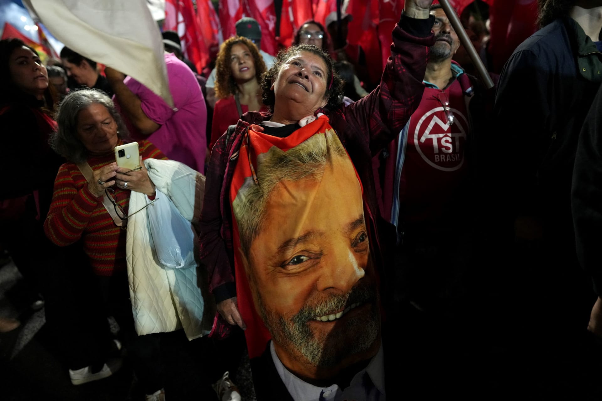 Brazilians take part in a protest after U.S. President Donald Trump announces 50% tariffs on Brazilian goods