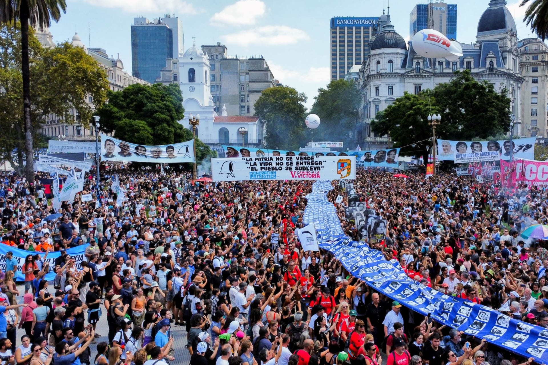 Photo of Argentine demonstrators marking the 48th anniversary of Argentina's 1976 coup