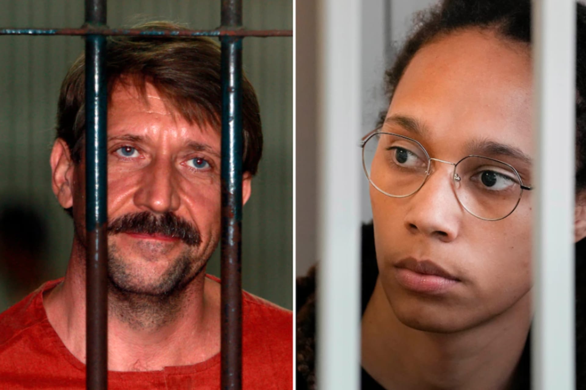 <p>This combination of images shows Russian arms dealer Viktor Bout and American Brittney Griner. </p>
