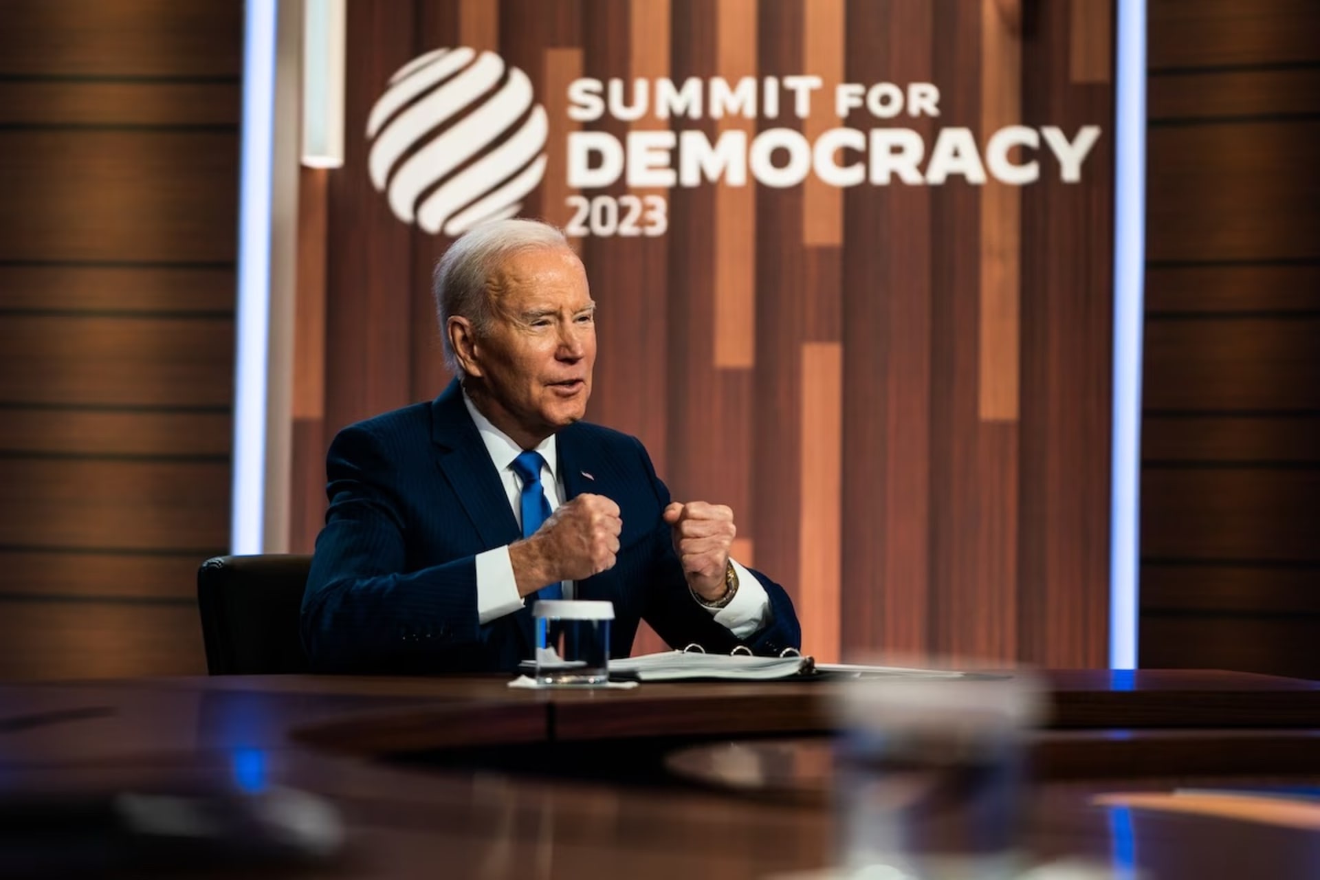 <p>President Biden delivers remarks at the Summit for Democracy in D.C. on March 29.</p>
