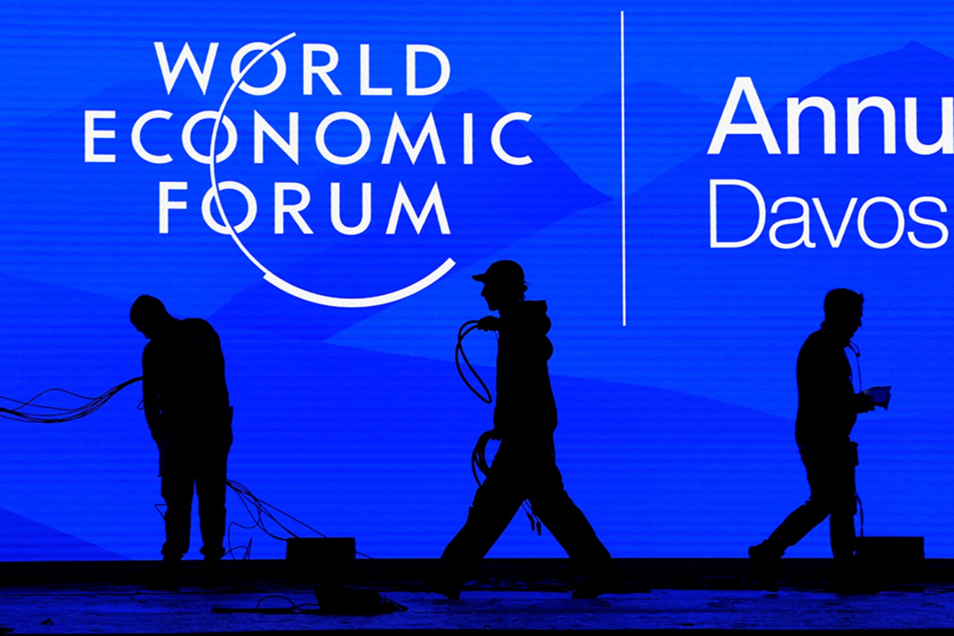 <p>Staff members prepare the plenary room ahead of the World Economic Forum in Davos, Switzerland, January 18, 2025.</p>
