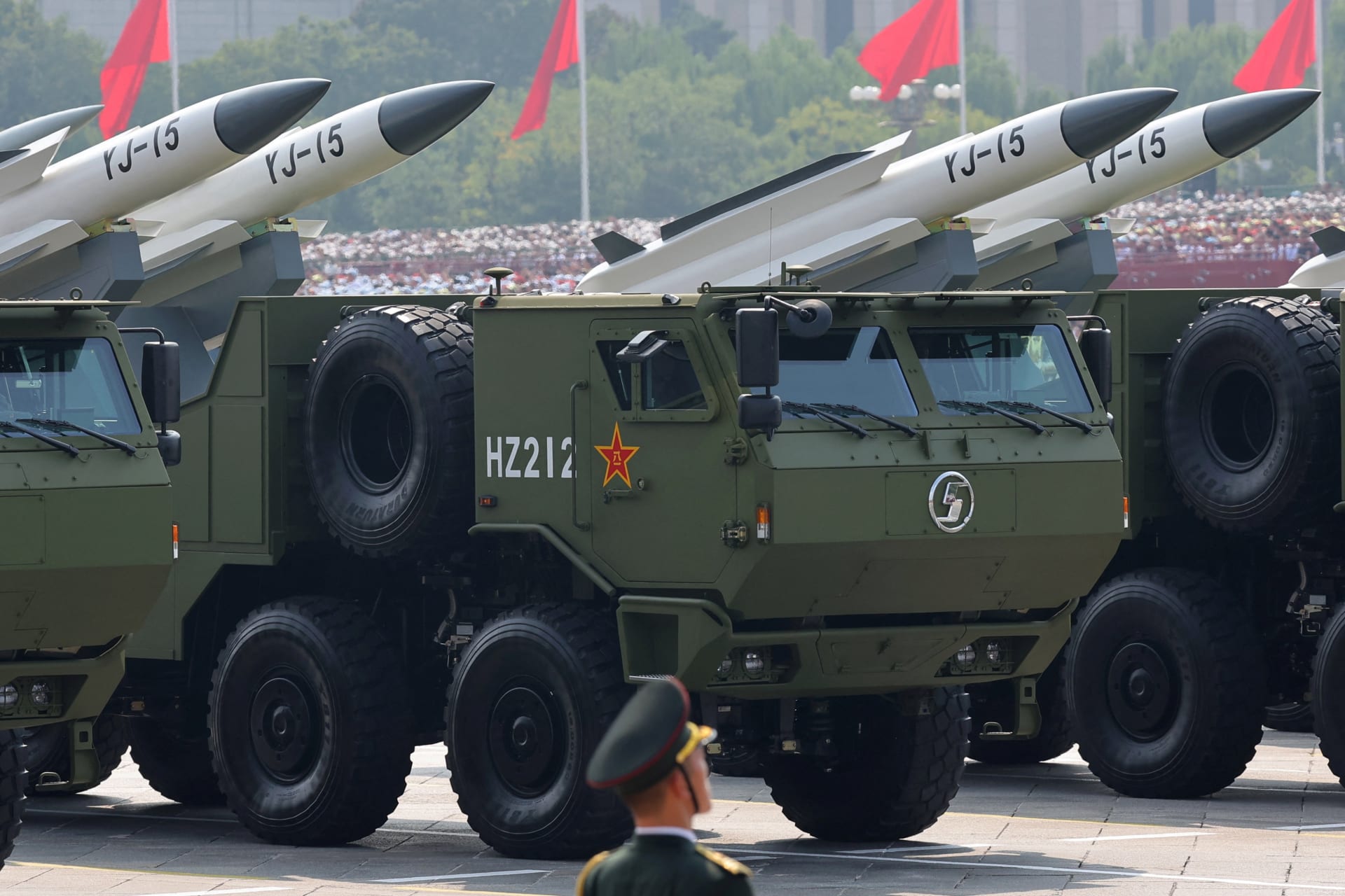 <p>Maritime operations group displays YJ-15 hypersonic anti-ship missiles during a military parade to mark the 80th anniversary of the end of World War Two, in Beijing, China, September 3, 2025.</p>
