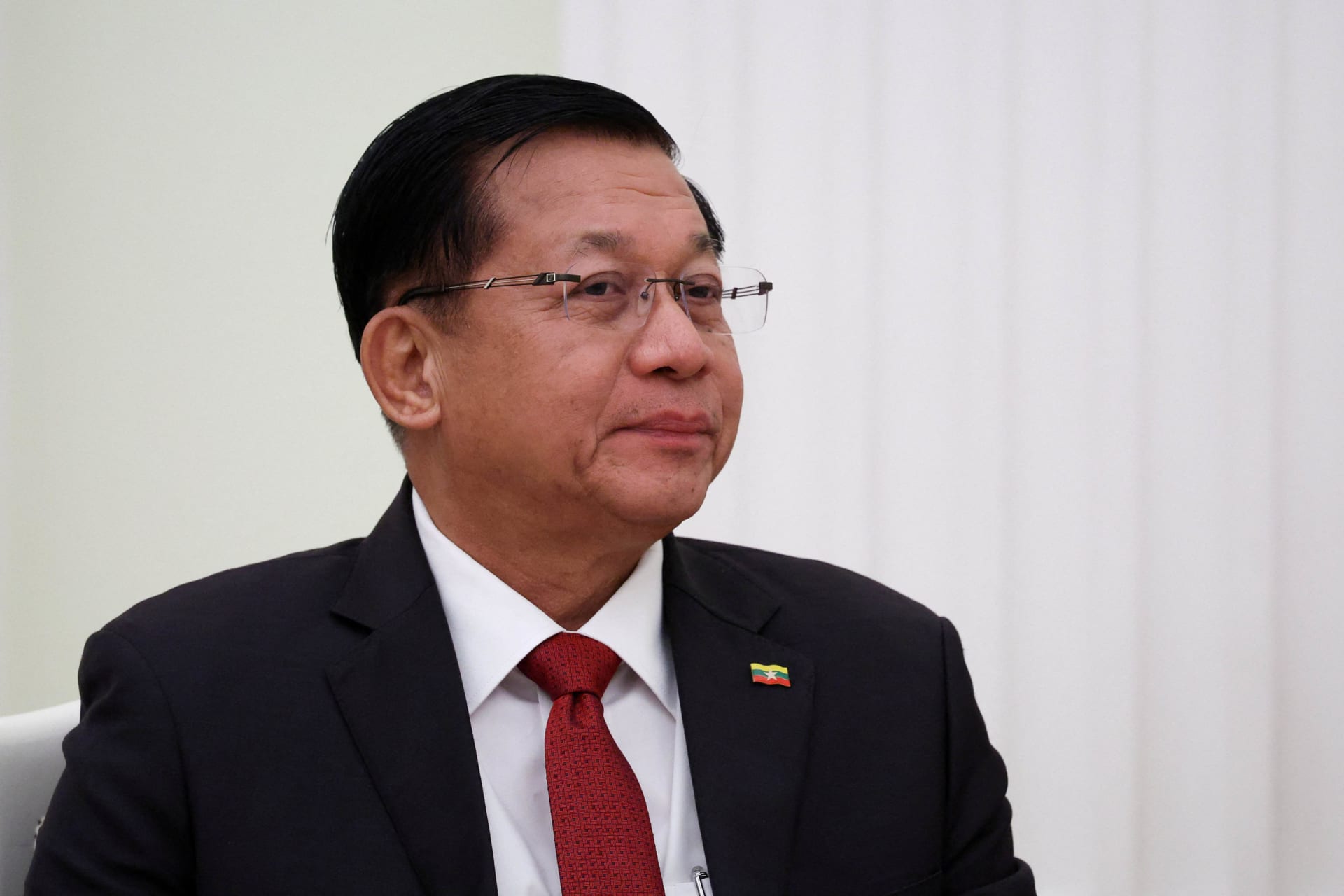 <p>Myanmar’s military chief Min Aung Hlaing attends a meeting with Russia’s President Vladimir Putin at the Kremlin in Moscow, Russia, on September 25, 2025.</p>
