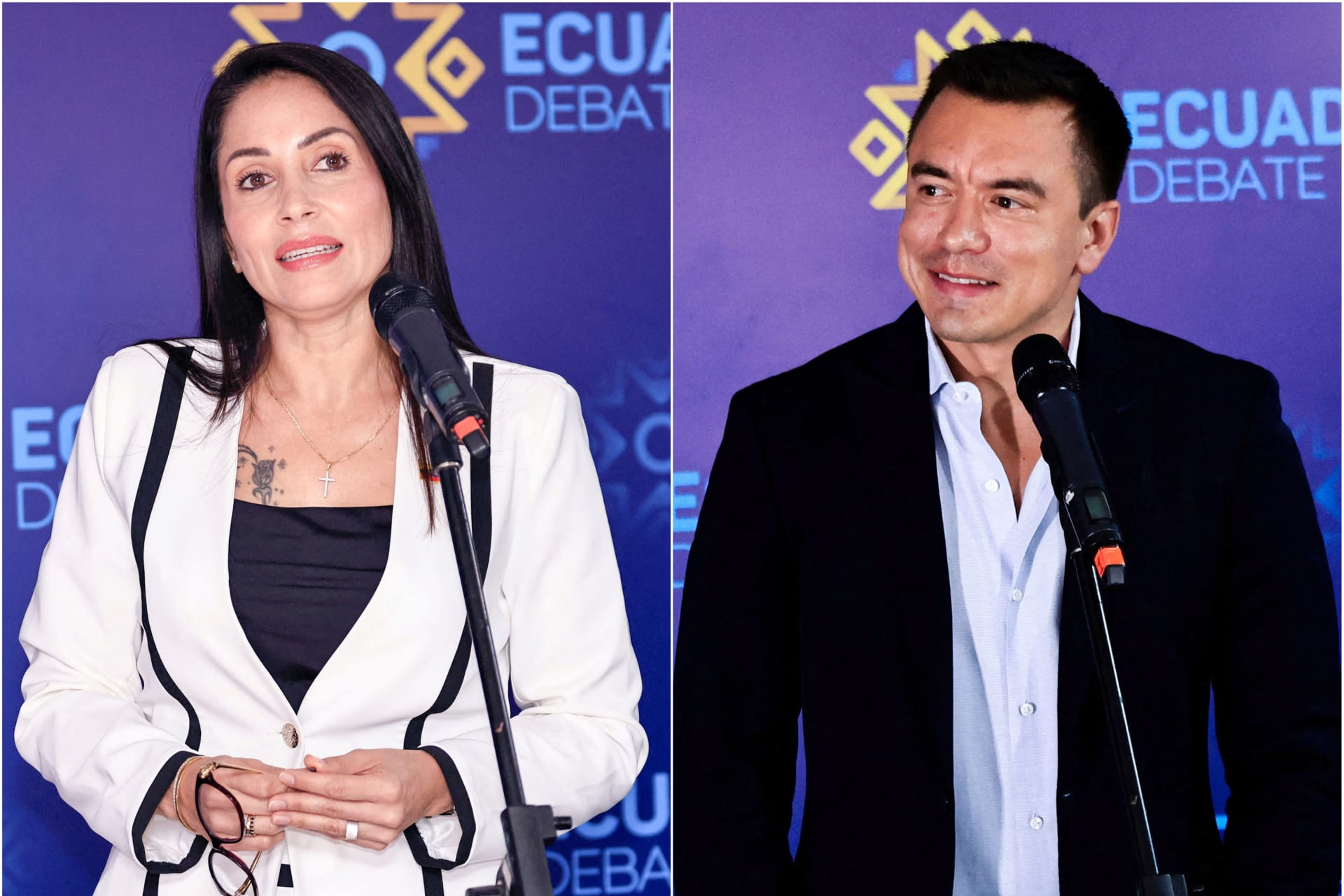 A combination picture shows Ecuador's presidential candidates Luisa Gonzalez and Daniel Noboa