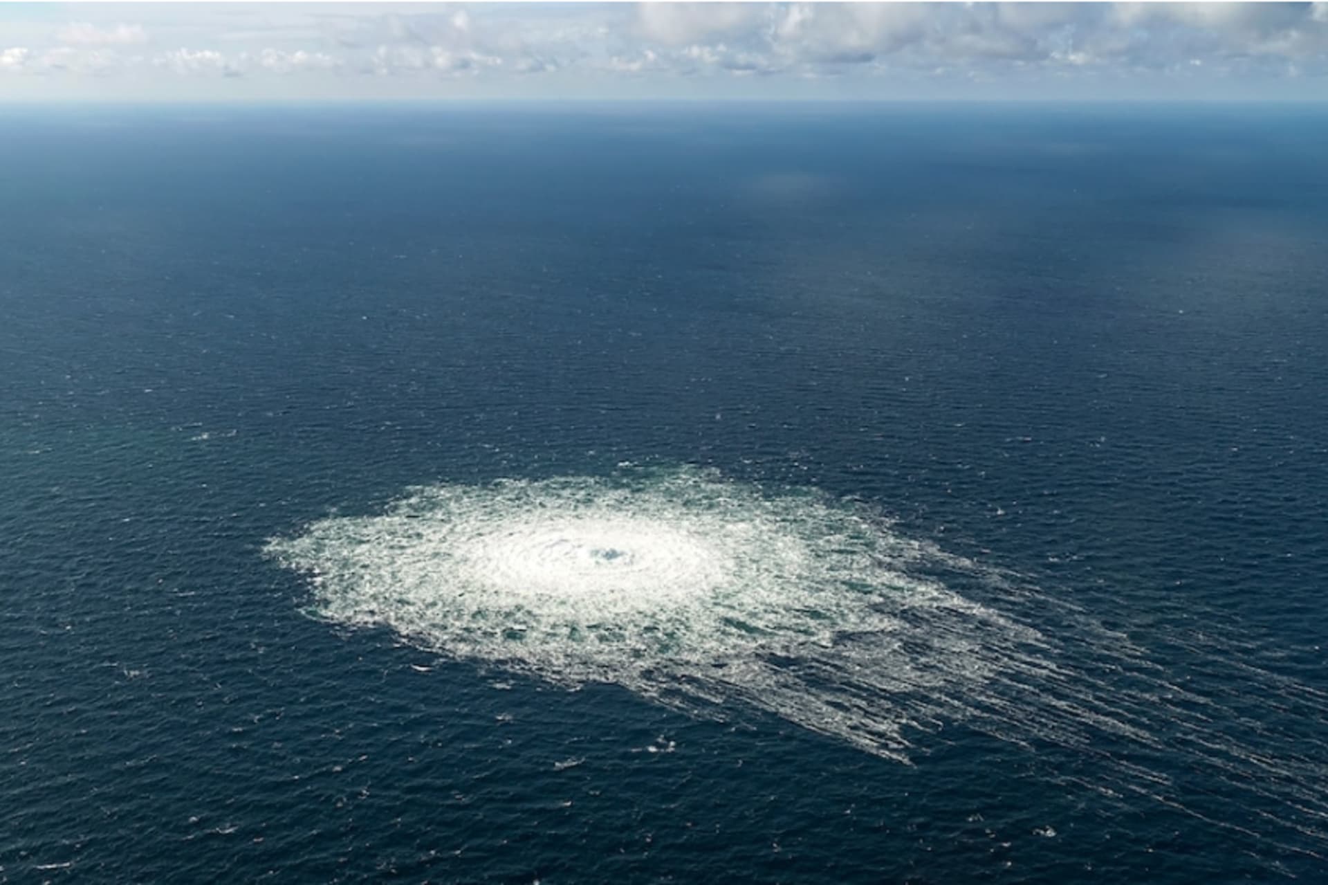 <p>A large disturbance in the sea, believed to be caused by a leak in an underwater Nord Stream gas pipeline, is observed off the Denmark coast on Tuesday.</p>
