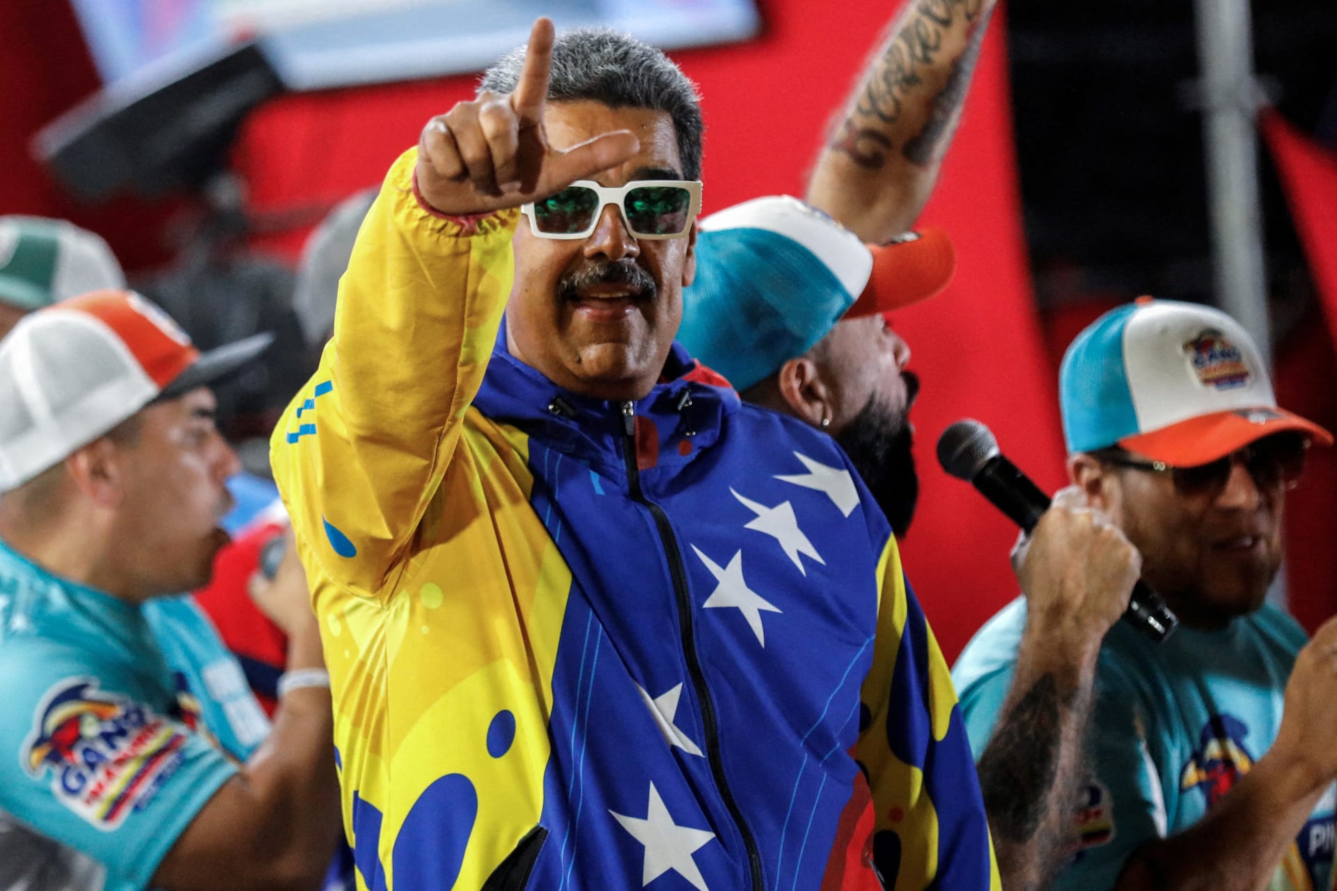 Venezuelan strongman Nicolás Maduro celebrates after the presidential election in Caracas