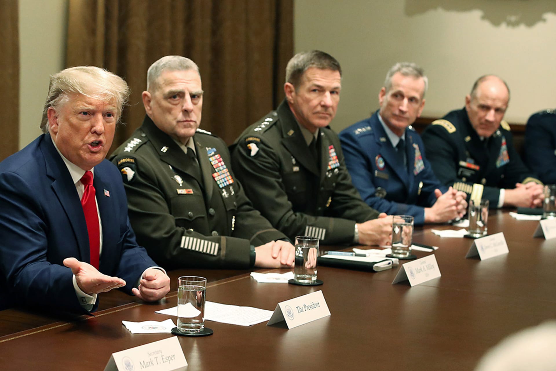 U.S. President Donald Trump speaks after getting a briefing from senior military leaders in October 2019. 
