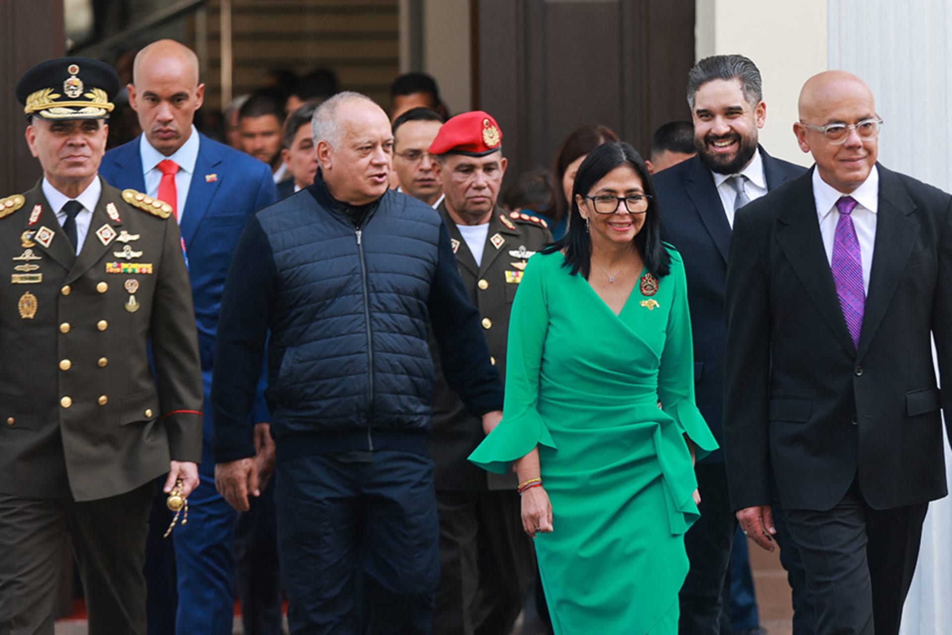 <p>Venezuela’s interim president, Delcy Rodríguez, walks with other leaders at the National Assembly in Caracas on January 5.</p>
