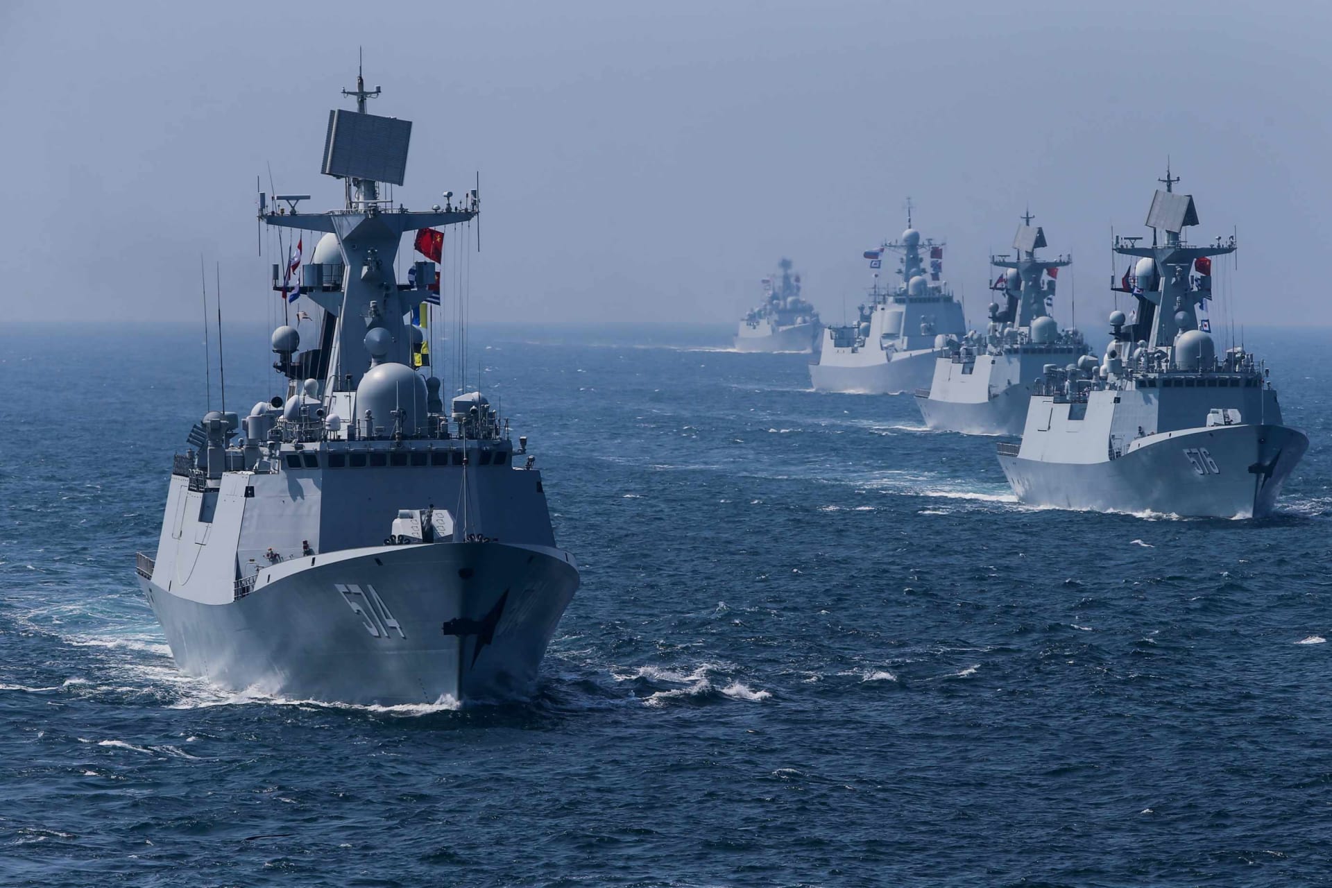 <p>A fleet of ships sail out at sea as China and Russia’s naval joint drill concludes in Zhanjiang, Guangdong Province, China.</p>
