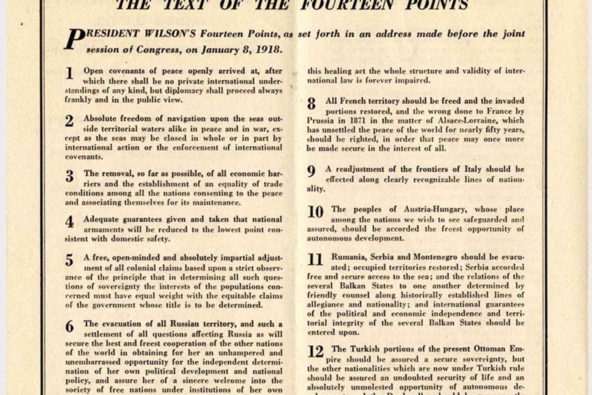 <p>The text of the original Fourteen Points. </p>
