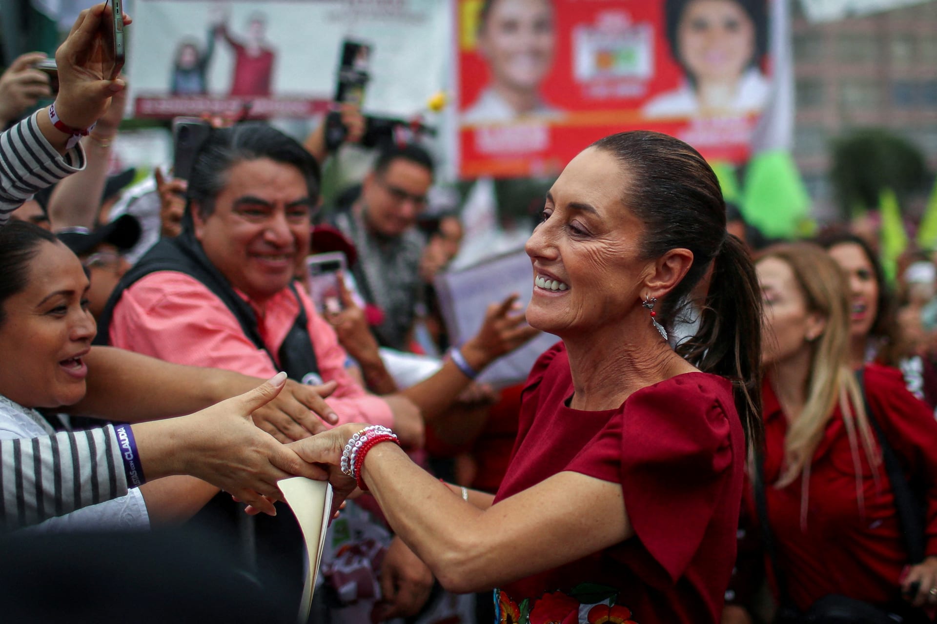 <p>Presidential candidate of the ruling MORENA party Claudia Sheinbaum holds a campaign rally in Mexico City, Mexico May 5, 2024.</p>
