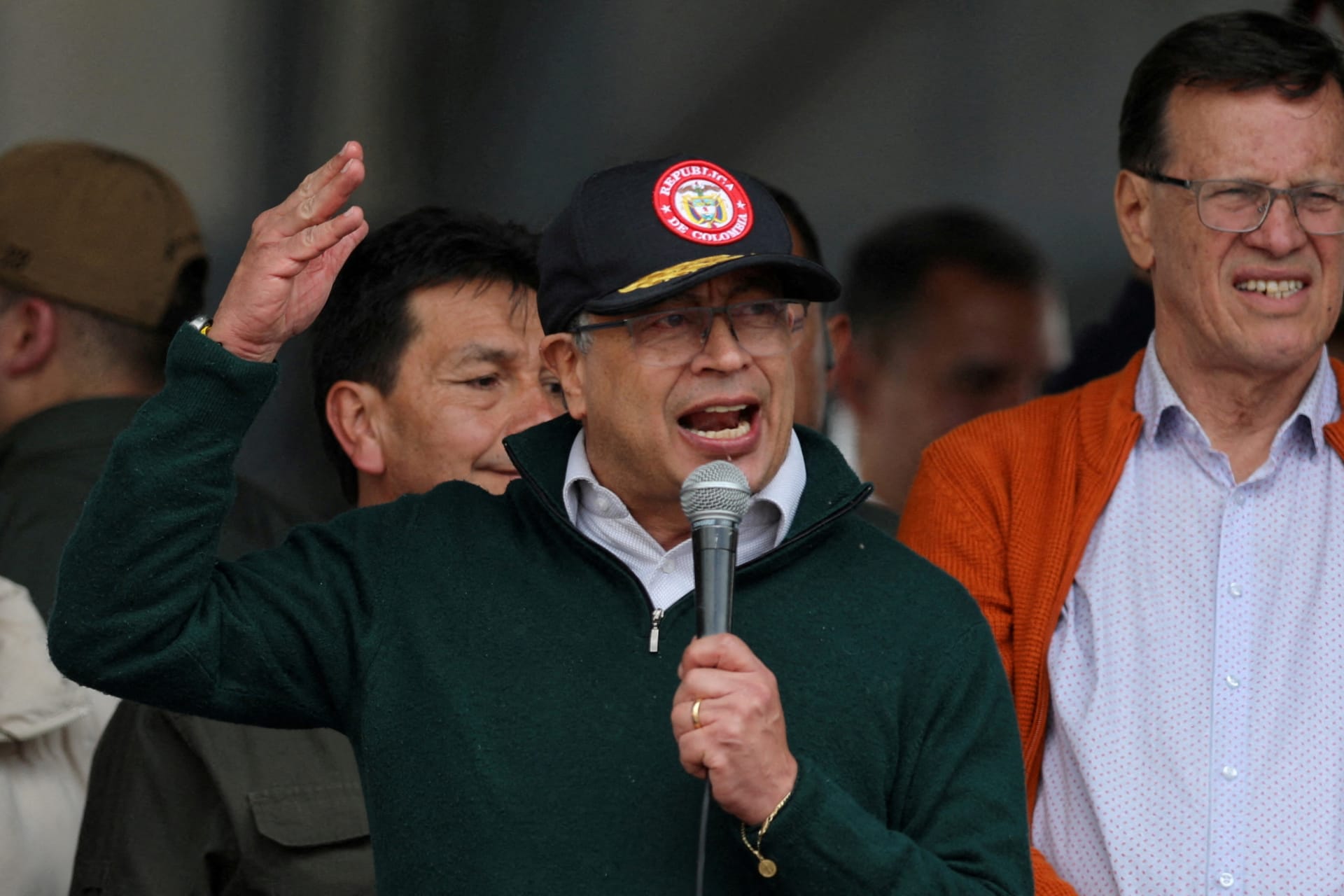 Photo of Colombian President Gustavo Petro Addressing Crowd of Supporters