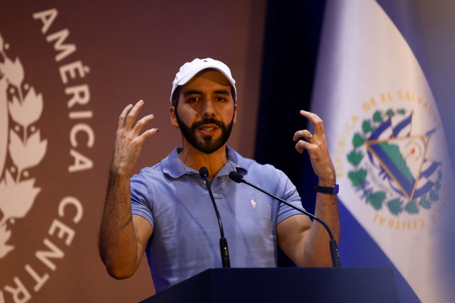 Photo of Salvadoran President Nayib Bukele at a press conference