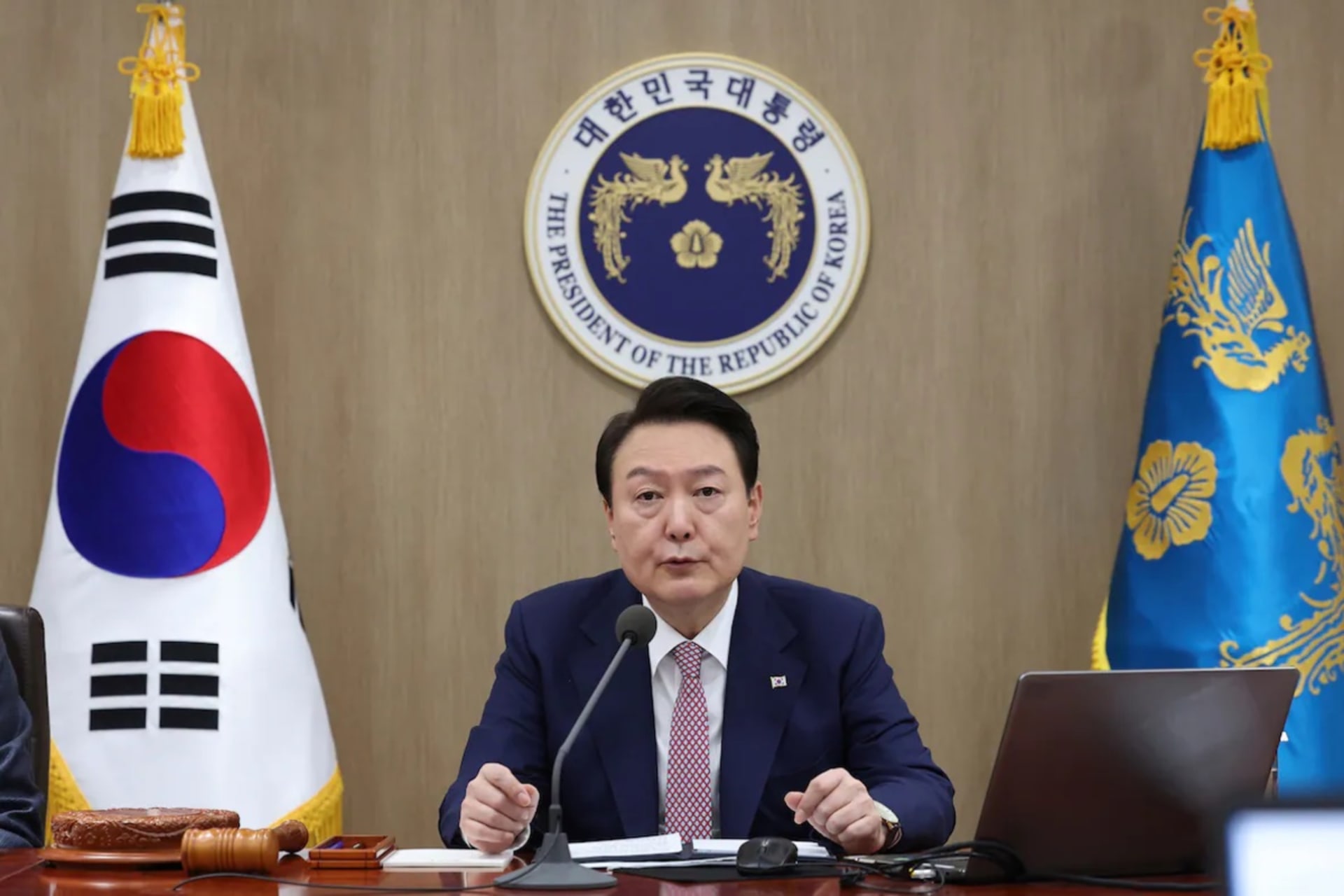 <p>South Korean President Yoon Suk Yeol speaks during a Cabinet meeting in Seoul on Tuesday. </p>
