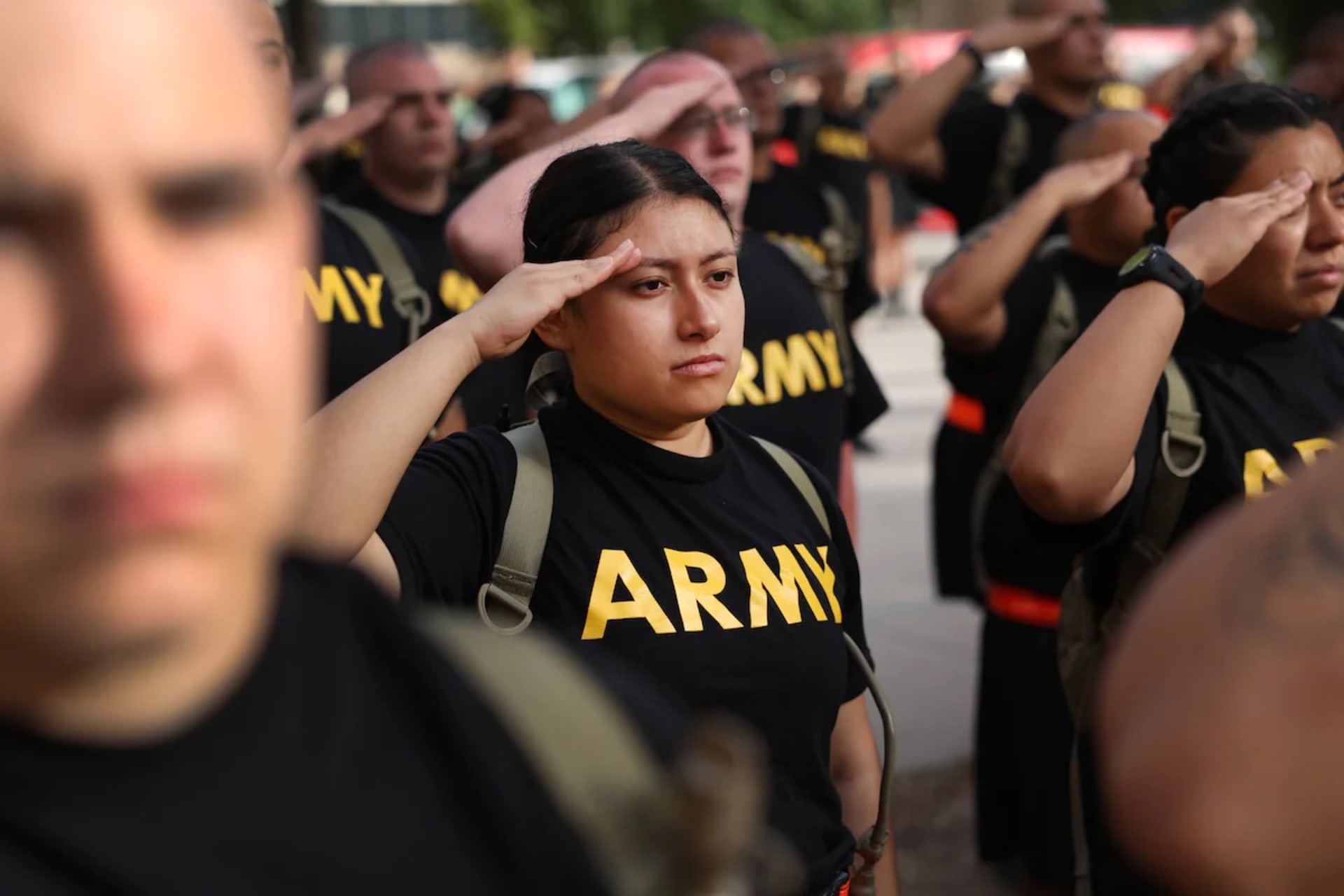 <p>U.S. Army trainees at Fort Jackson on Sept. 28 in Columbia, S.C.</p>
