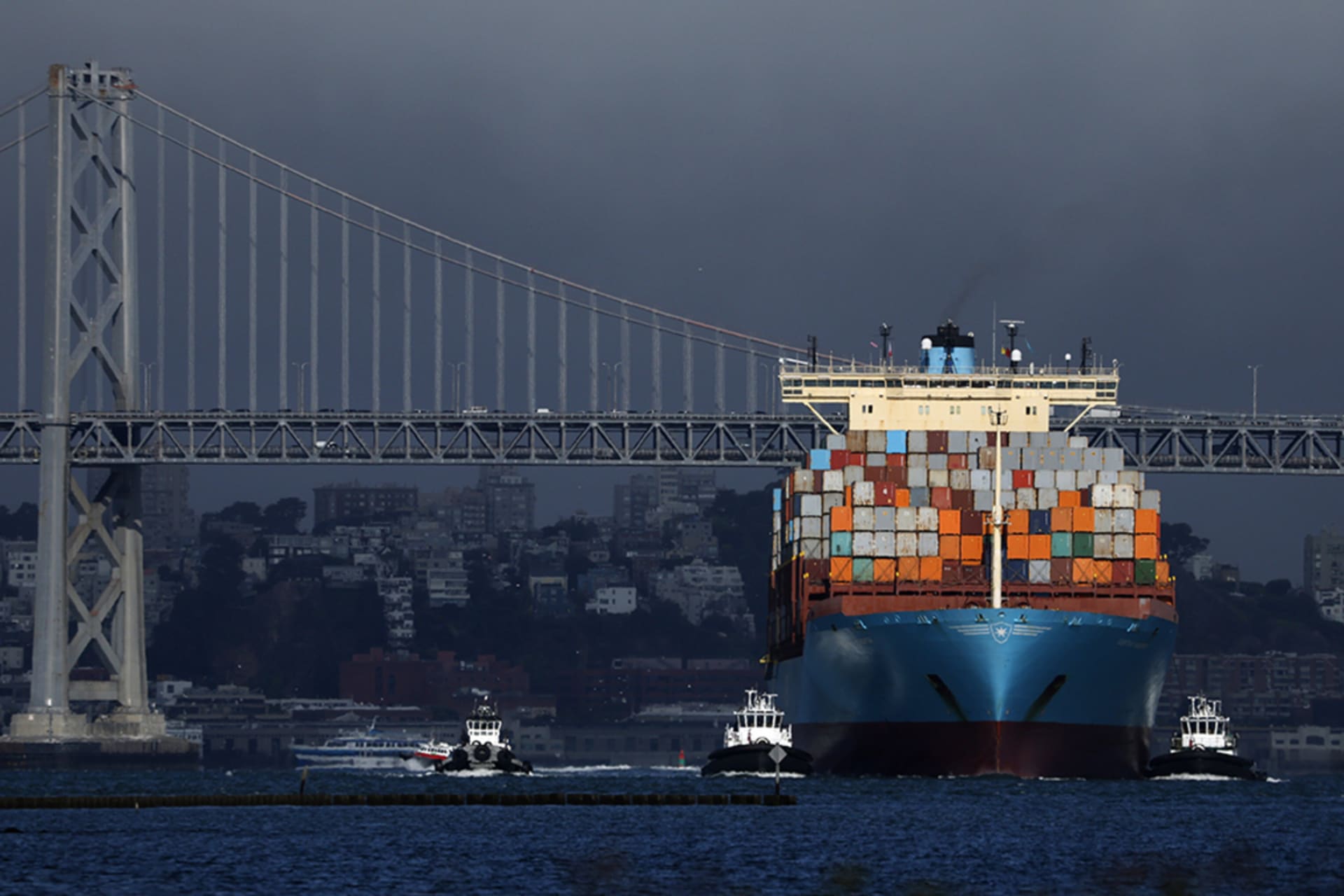 <p>A container ship pulls into the Port of Oakland on August 1, 2025, in Oakland, California.</p>
