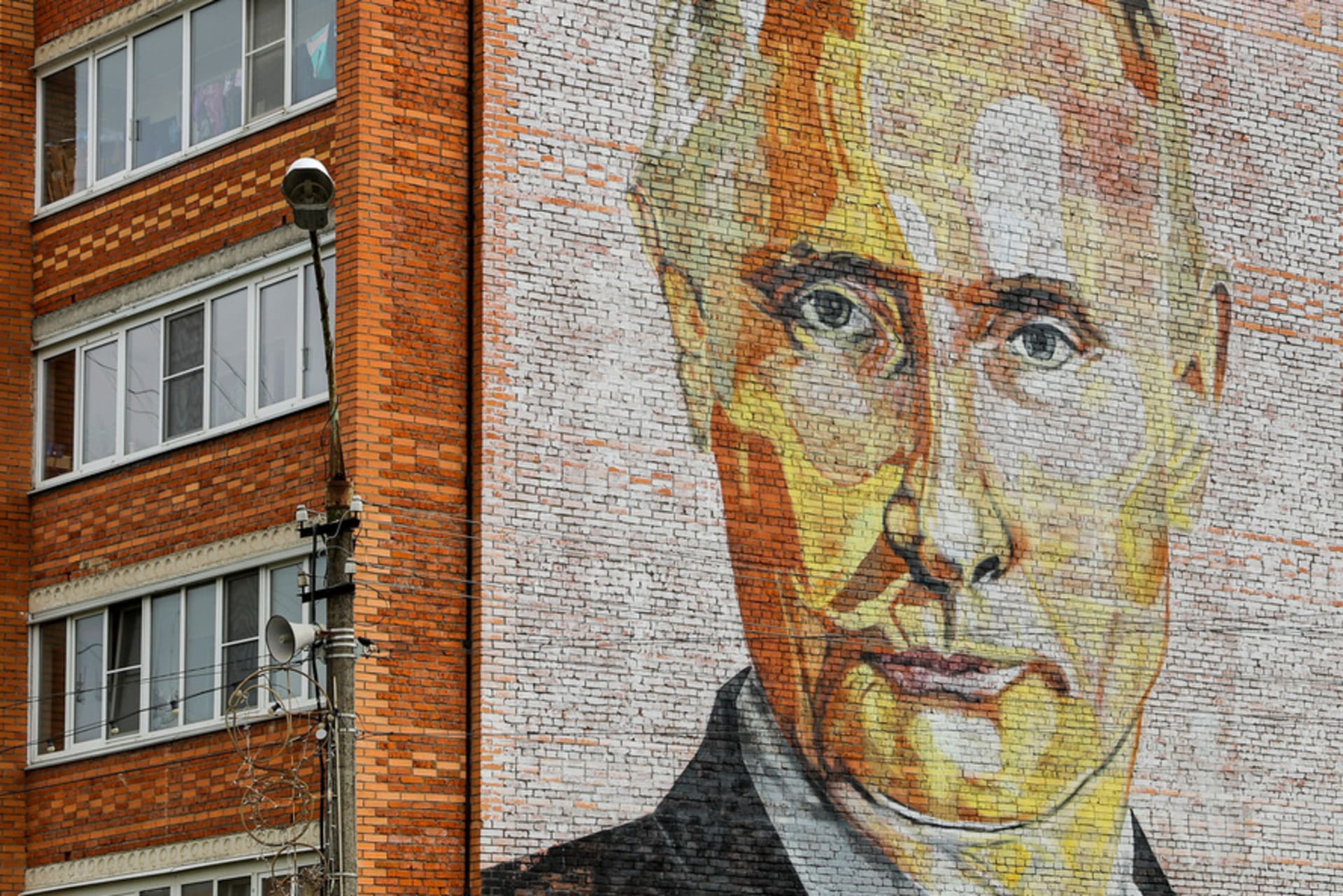 <p>A view shows a mural depicting Russian President Putin in Kashira.</p>